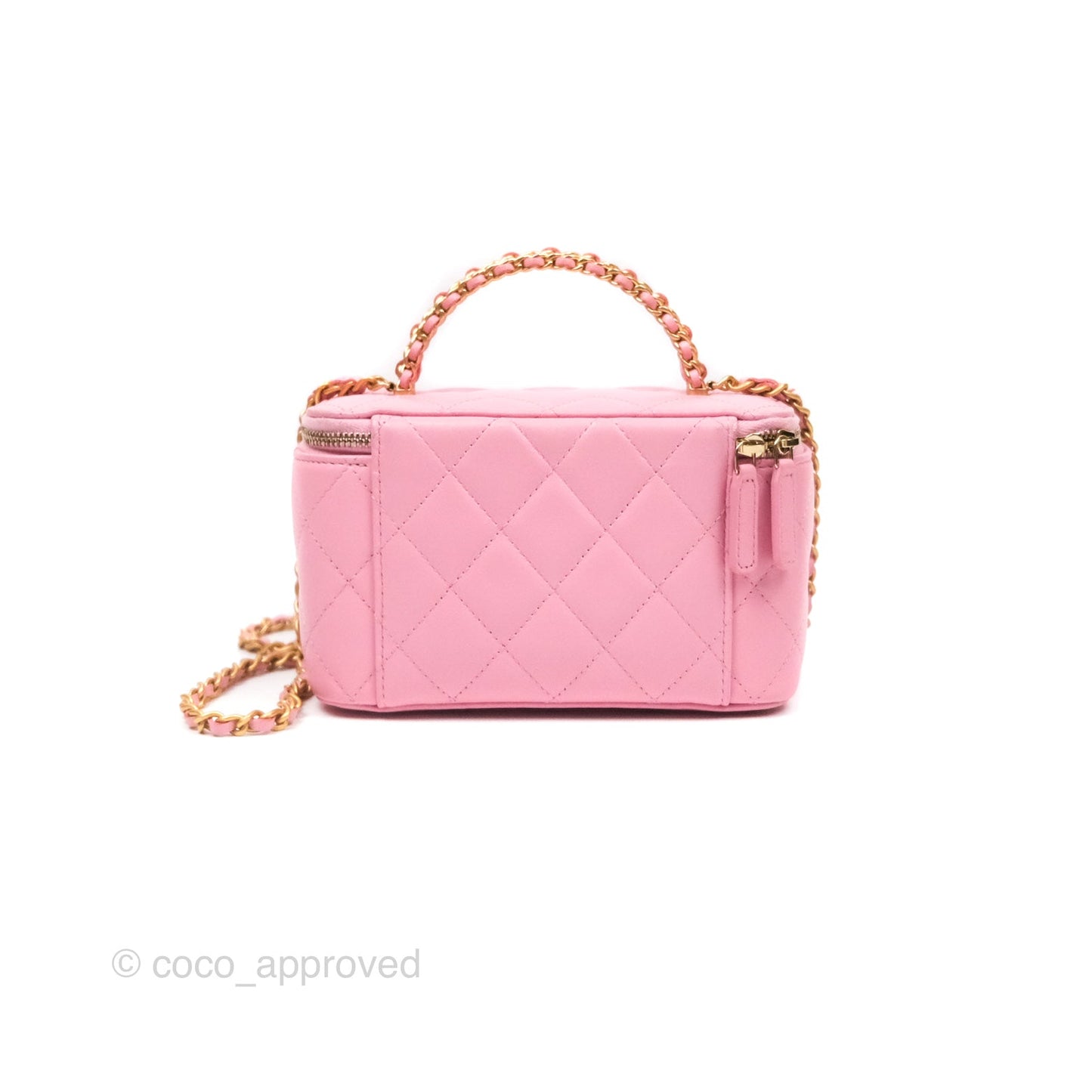 Chanel Vanity Rectangular with Top Handle Pink Lambskin Aged Gold Hardware