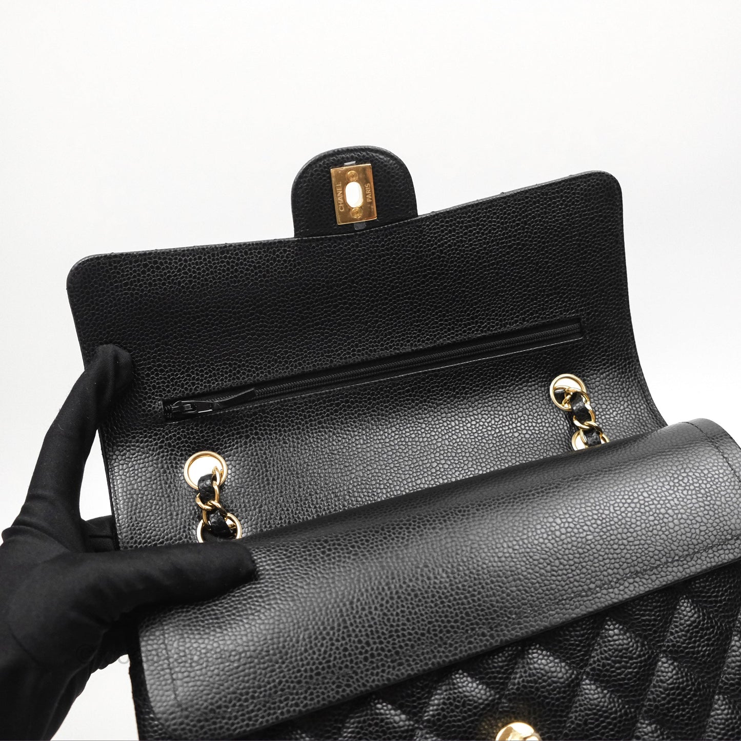Chanel Classic M/L Medium Flap Quilted Black Caviar Gold Hardware