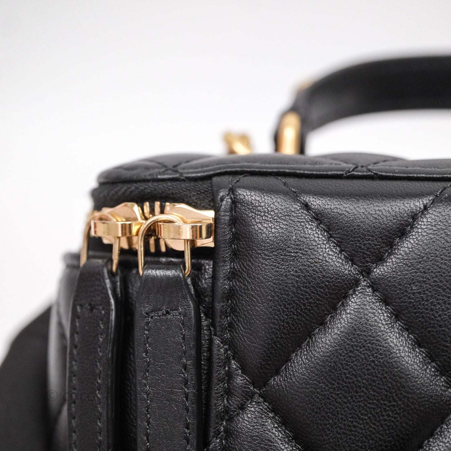 Chanel Vanity Rectangular Metal Top Handle Black Lambskin Aged Gold Hardware