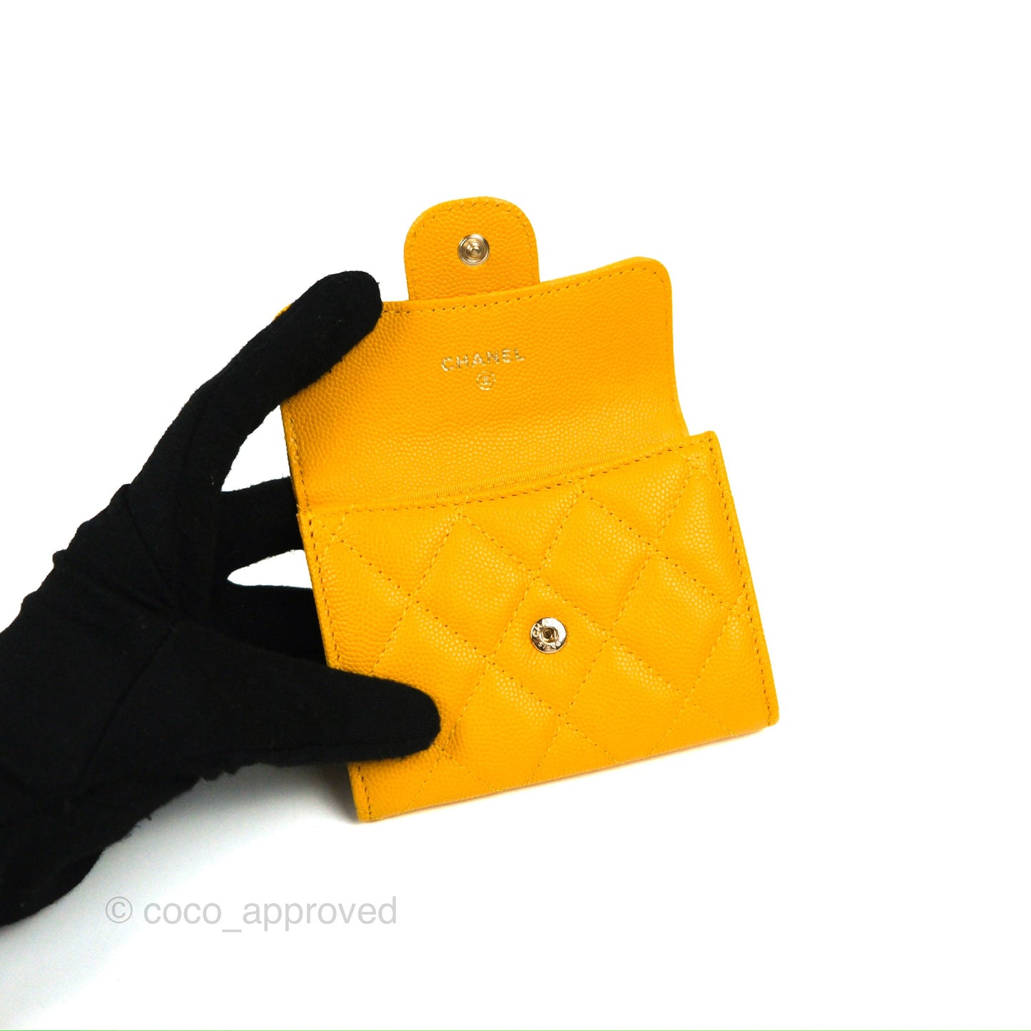 Chanel Classic Flap Coin Purse Yellow Caviar Gold Hardware