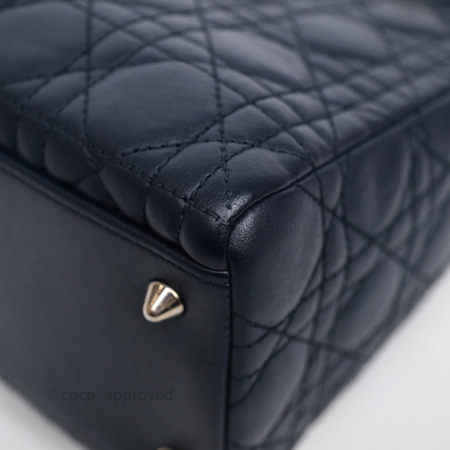 Christian Dior Medium Lady Dior Navy Lambskin Silver Hardware
