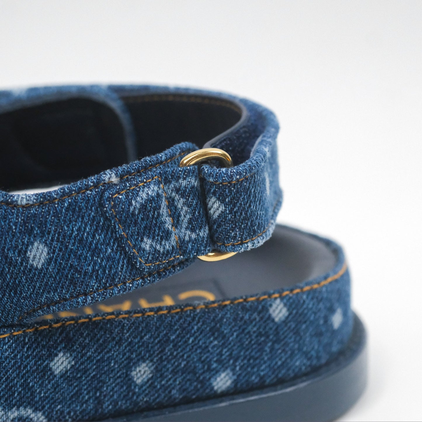 Chanel CC Dots Dad Sandals Denim Blue 23P Size 36.5