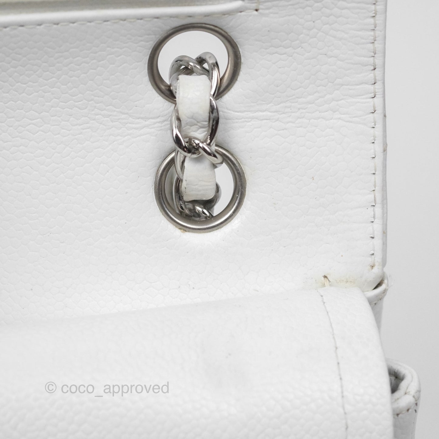 Chanel Classic M/L Medium Double Flap White Caviar Silver Hardware