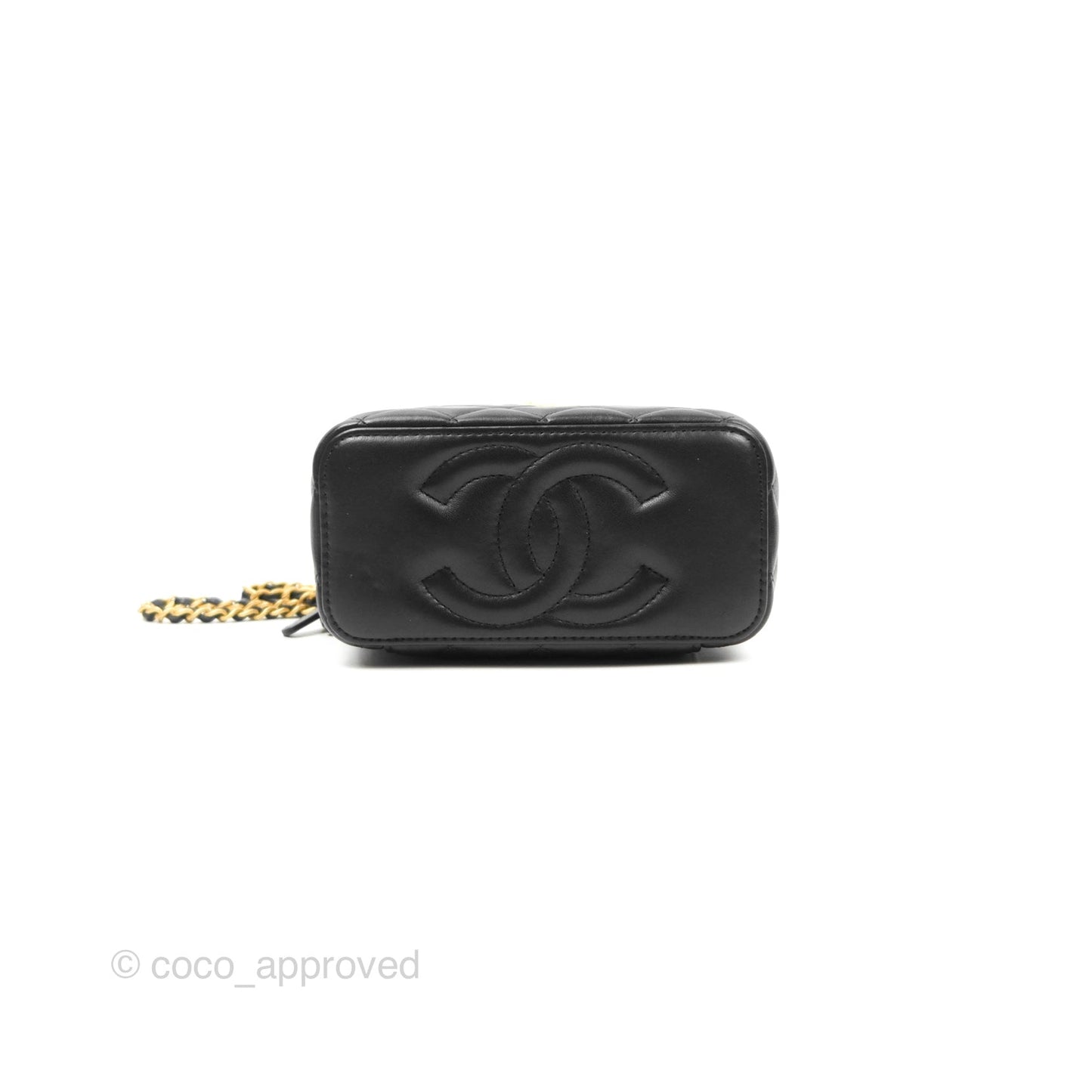 Chanel Vanity Rectangular with Top Handle Black Lambskin Aged Gold Hardware