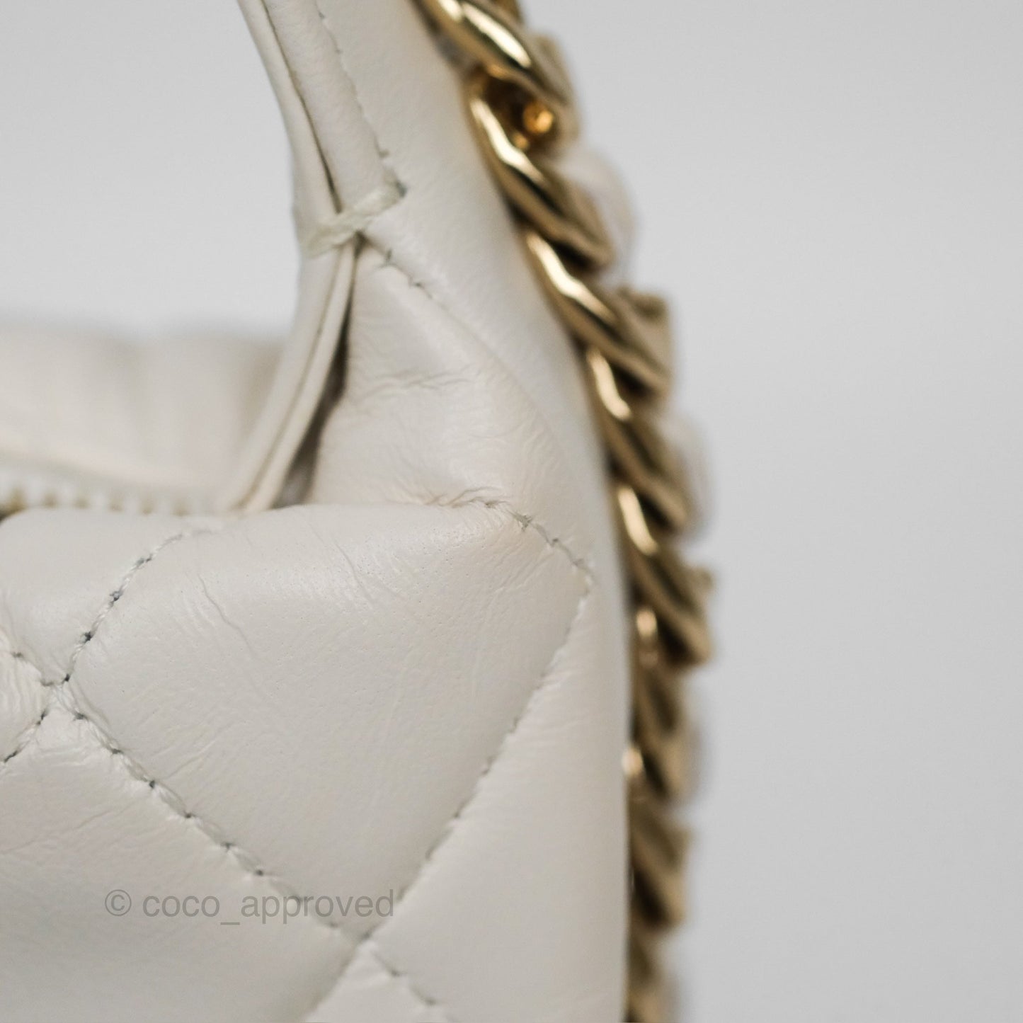 Chanel Chain Around Mini Hobo Pouch White Lambskin Gold Hardware 23C