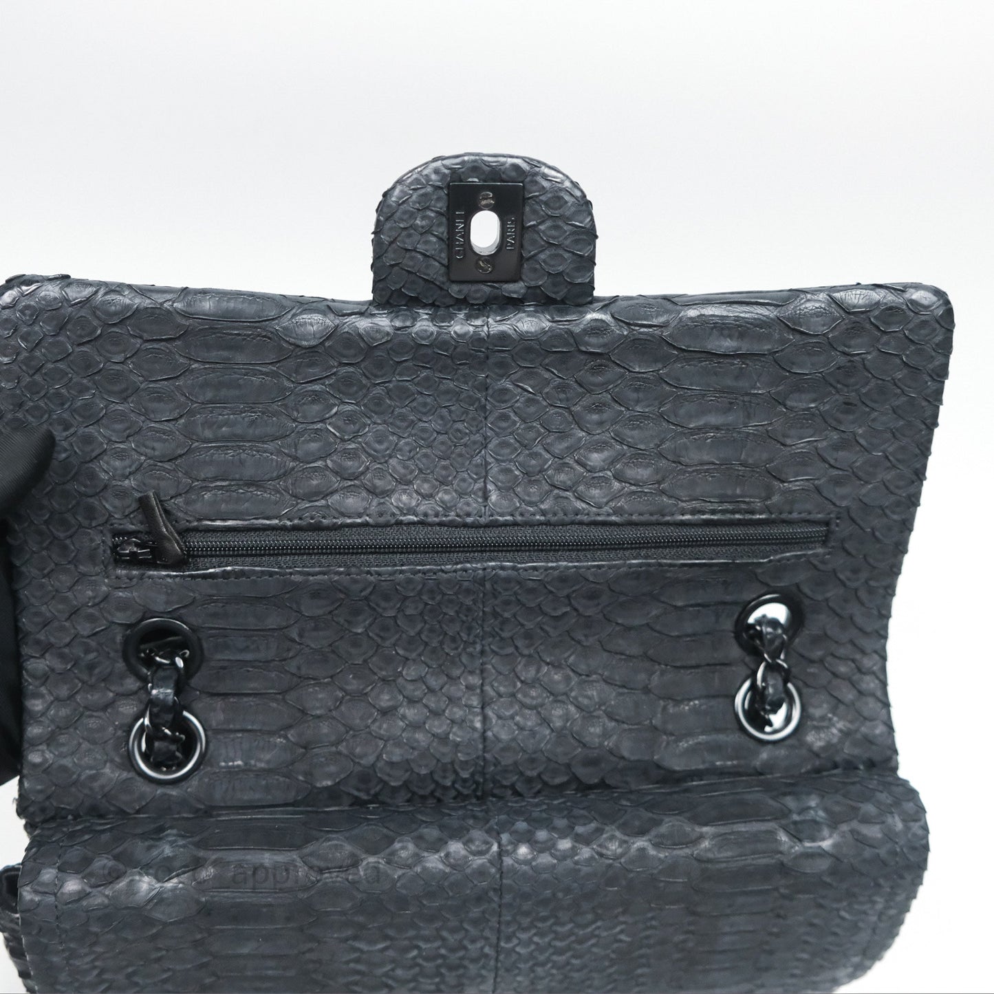 Chanel Classic M/L Medium Flap So Black Python Black Hardware