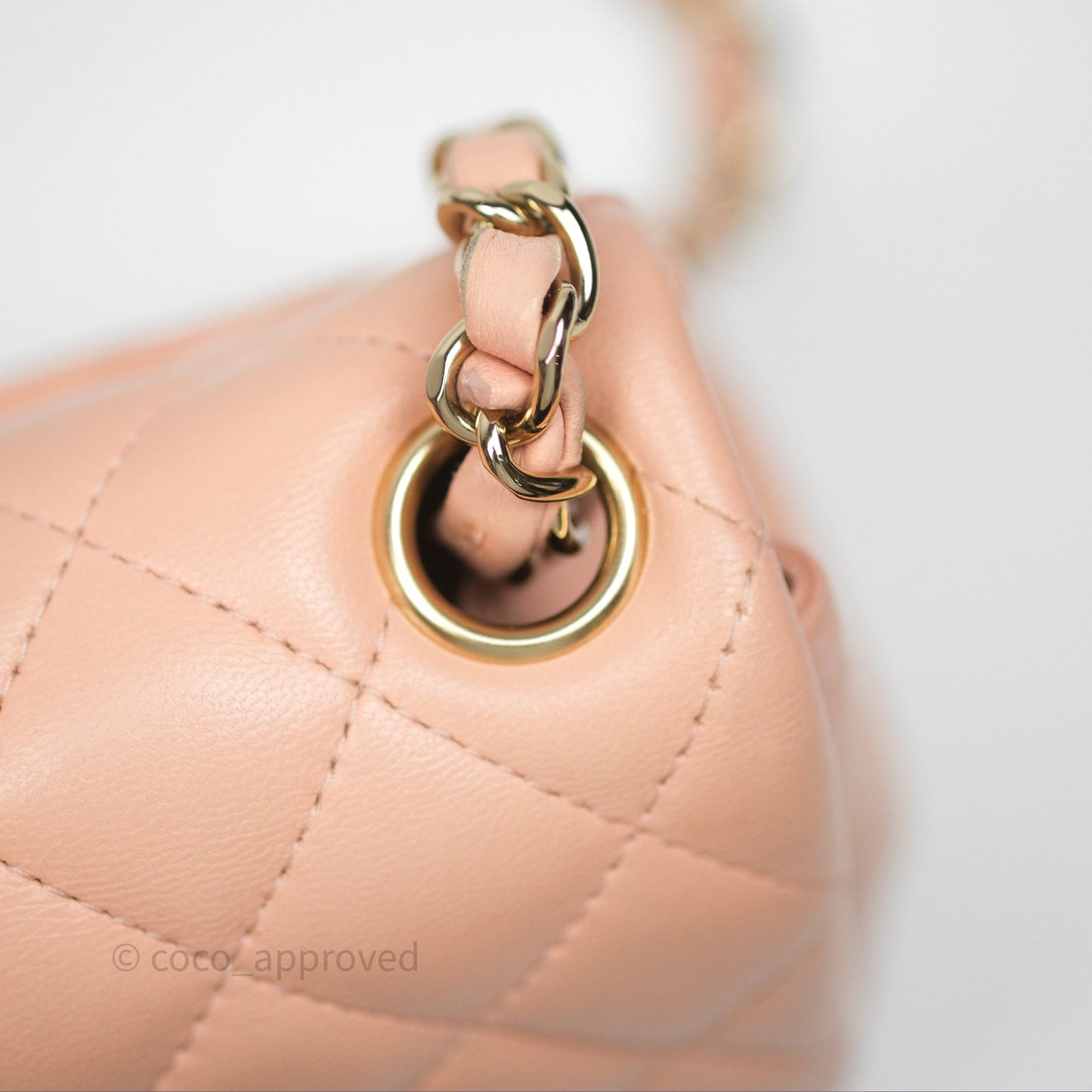 Chanel Mini Square Flap Quilted Beige Pink Lambskin Gold Hardware
