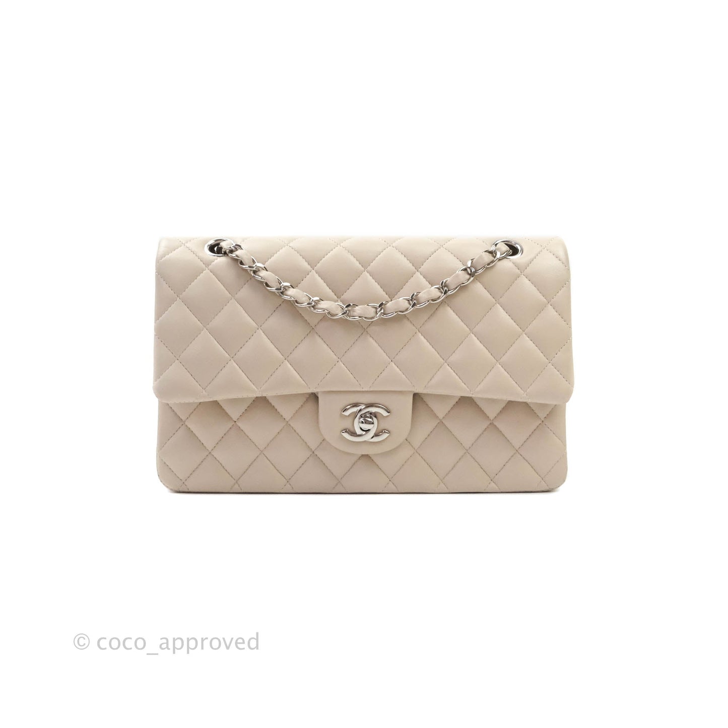 Chanel Classic M/L Medium Double Flap Cream Lambskin Silver Hardware