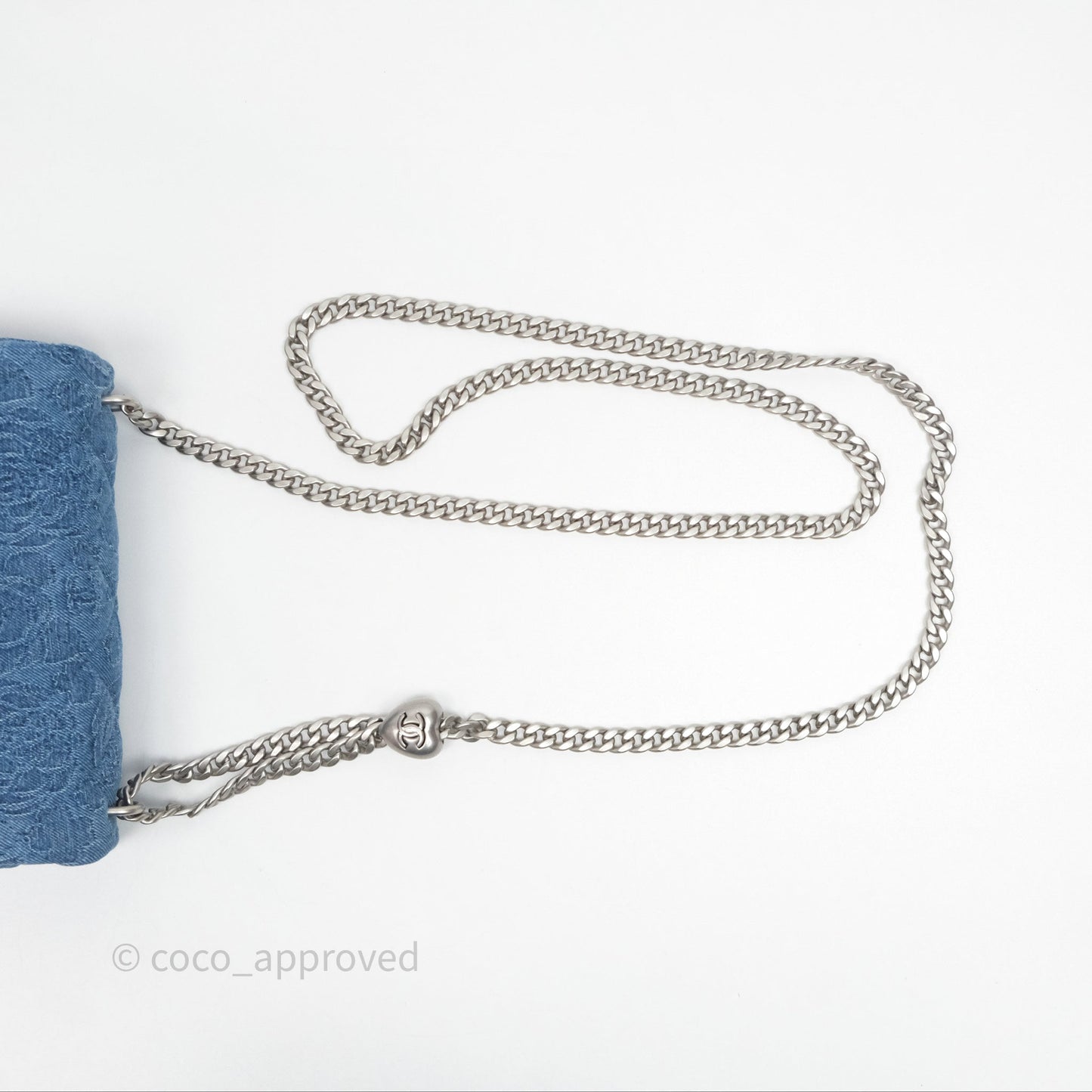 Chanel Quilted Camellia Printed Heart Crush Mini Flap Bag Blue Denim Aged Silver Hardware