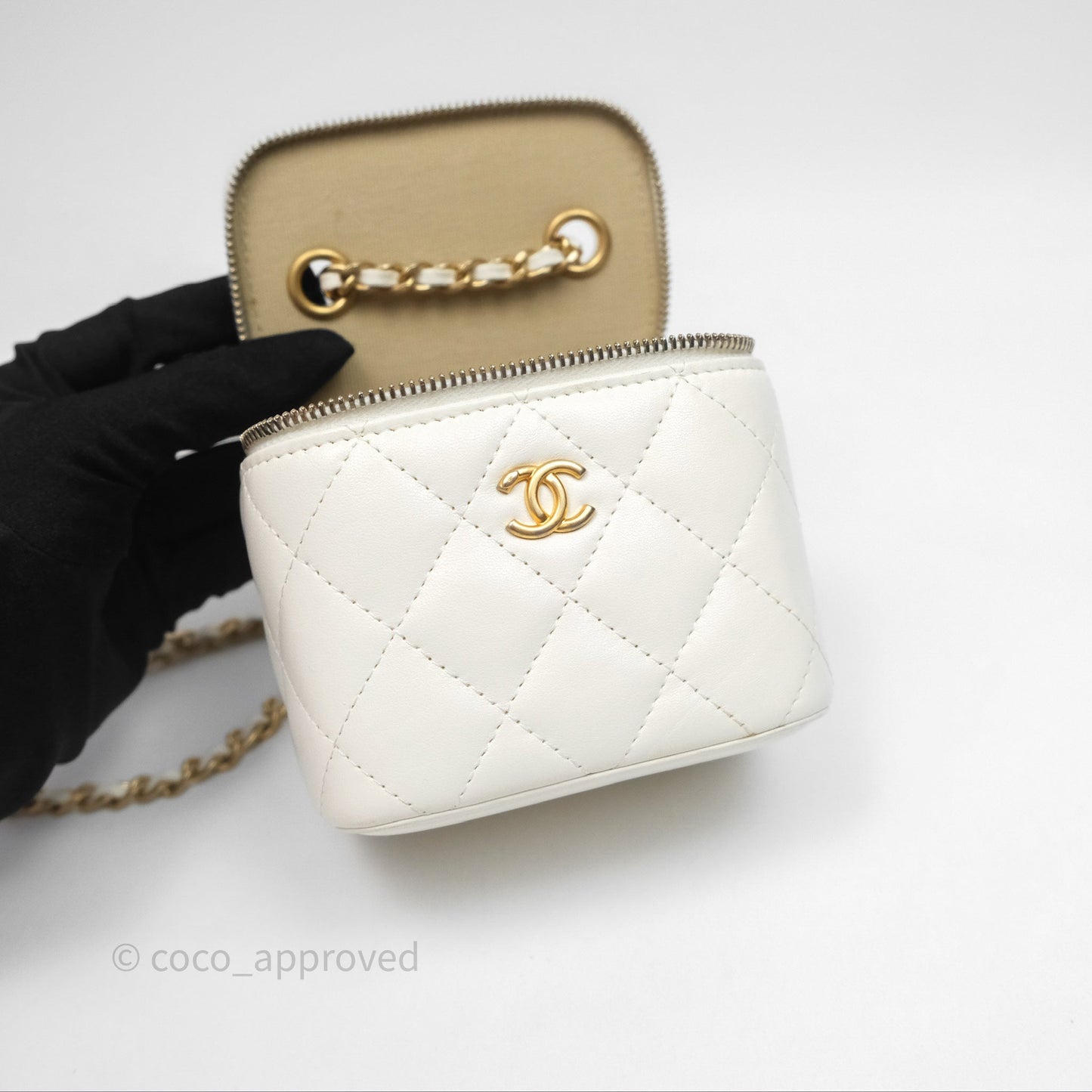 Chanel Mini Pearl Crush Vanity With Chain Ivory White Aged Gold Hardware