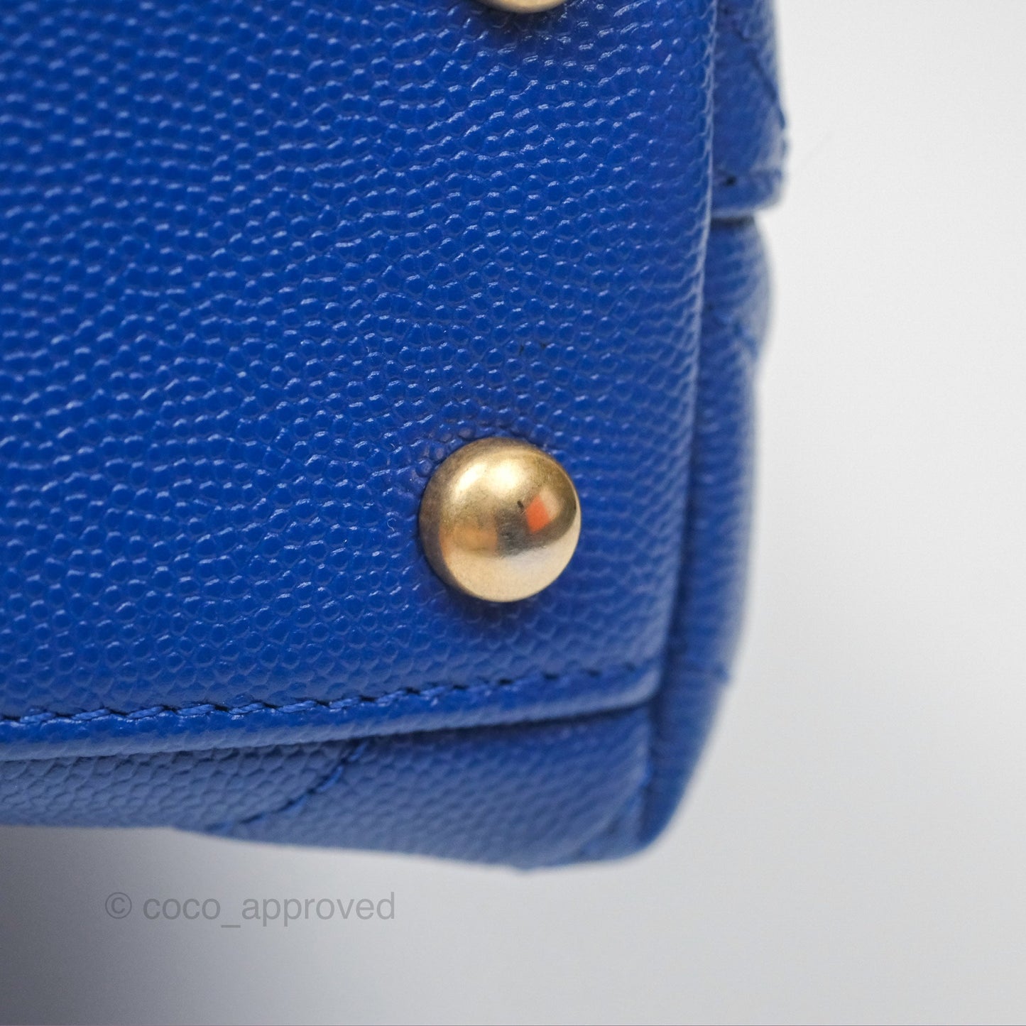 Chanel Small Coco Handle Chevron Blue Caviar Aged Gold Hardware
