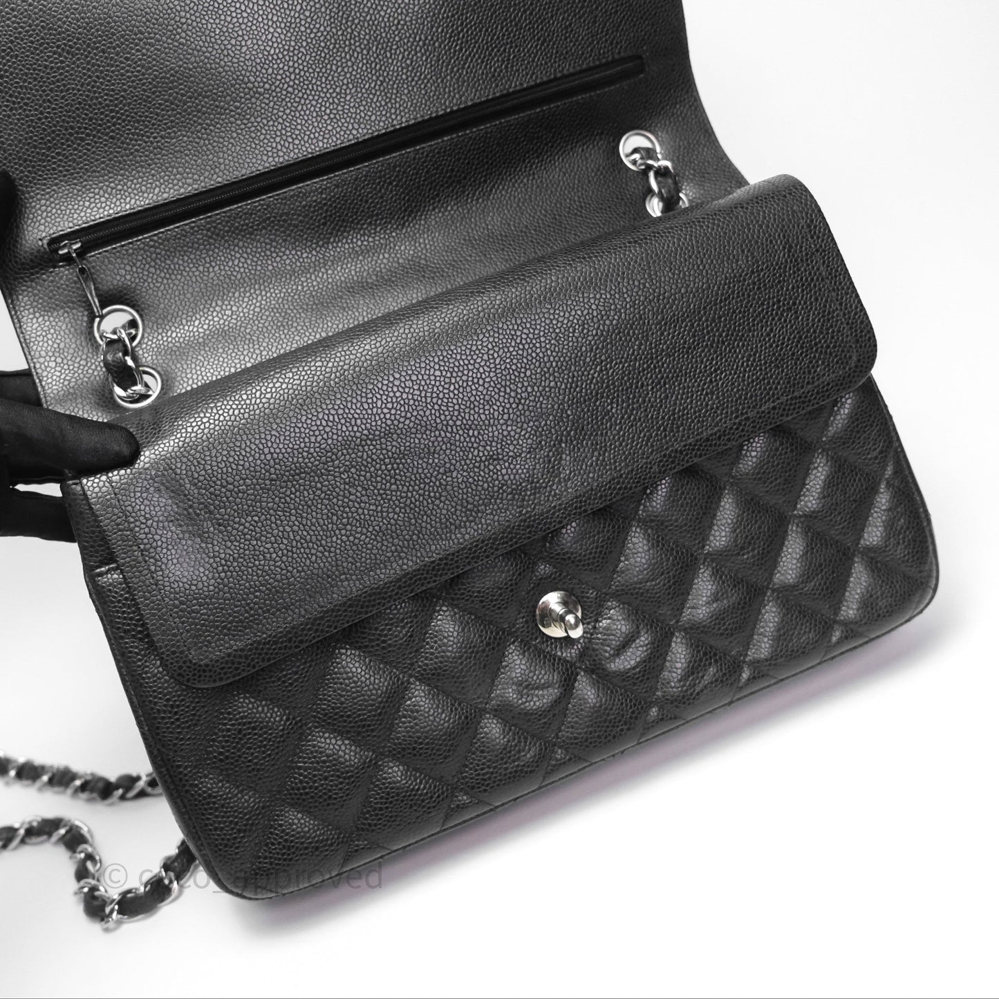 Chanel Jumbo Double Flap Black Caviar Silver Hardware⁣⁣