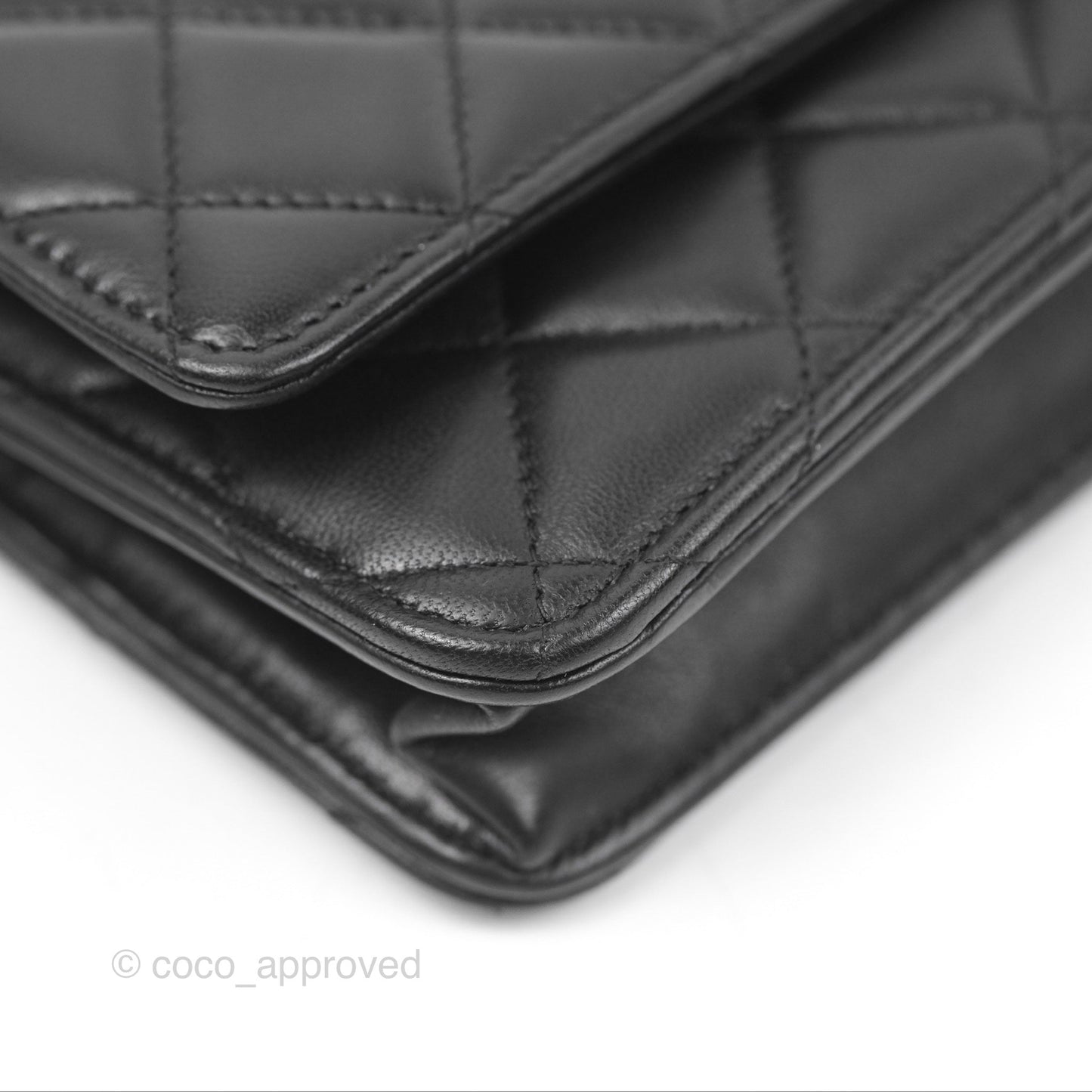 Chanel Quilted Pearl Crush Wallet on Chain WOC Black Lambskin Aged Gold Hardware