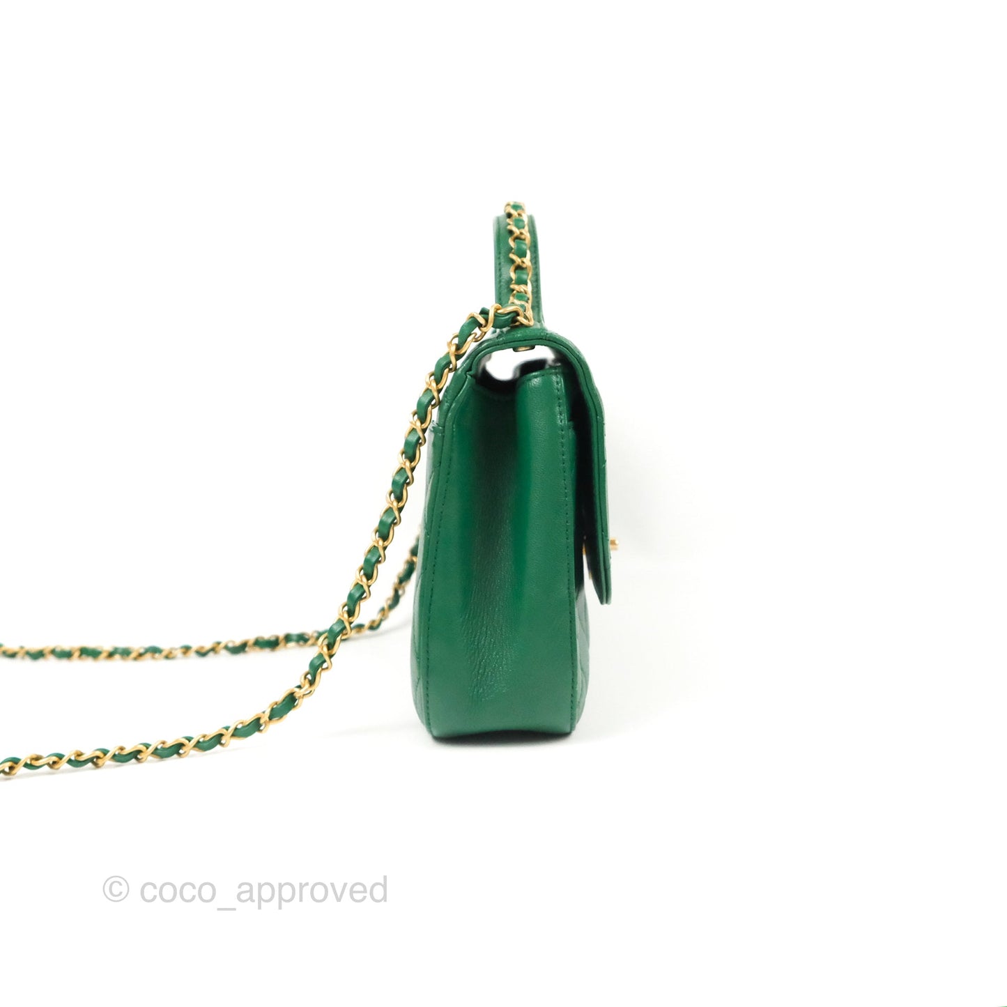 Chanel Chain Infinity Top Handle Bag Green Lambskin Aged Gold Hardware