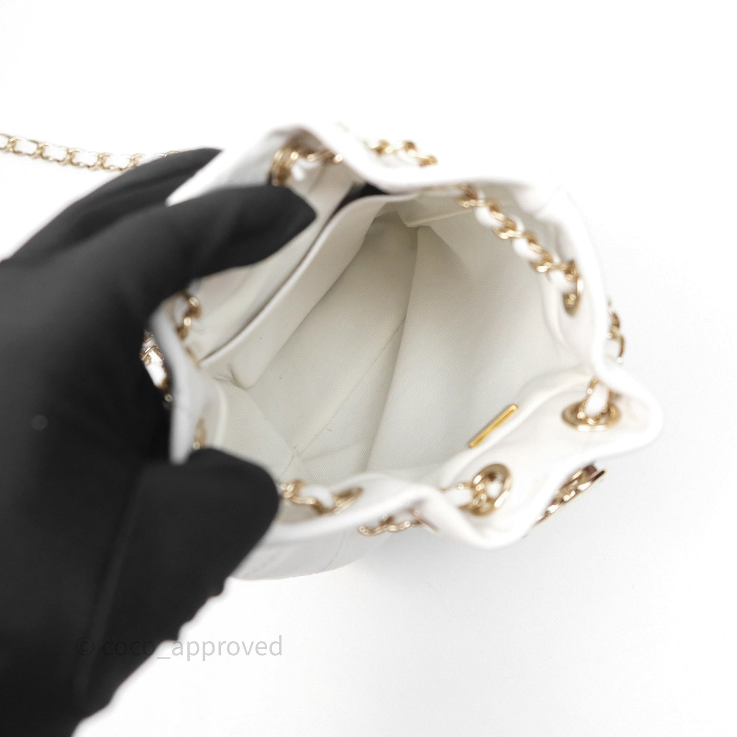 Chanel Quilted Drawstring Bucket Backpack White Calfskin Gold Hardware 24C