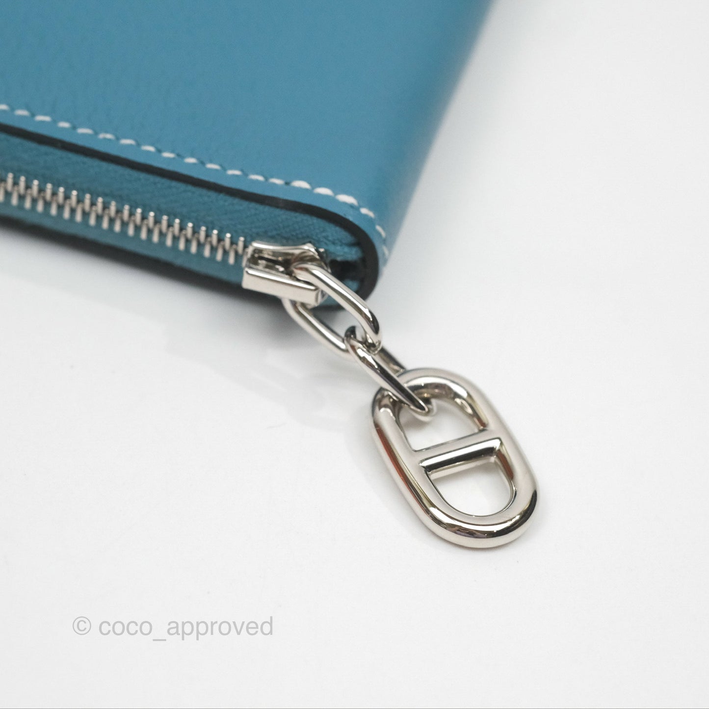 Hermès Zipengo Chaine d'Ancre Compact Card Holder Blue Jean 75 Evercolor Palladium Hardware