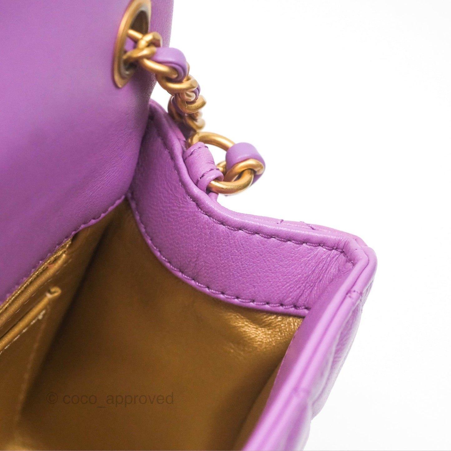 Chanel Mini Rectangular Pearl Crush Quilted Purple Lambskin Aged Gold Hardware