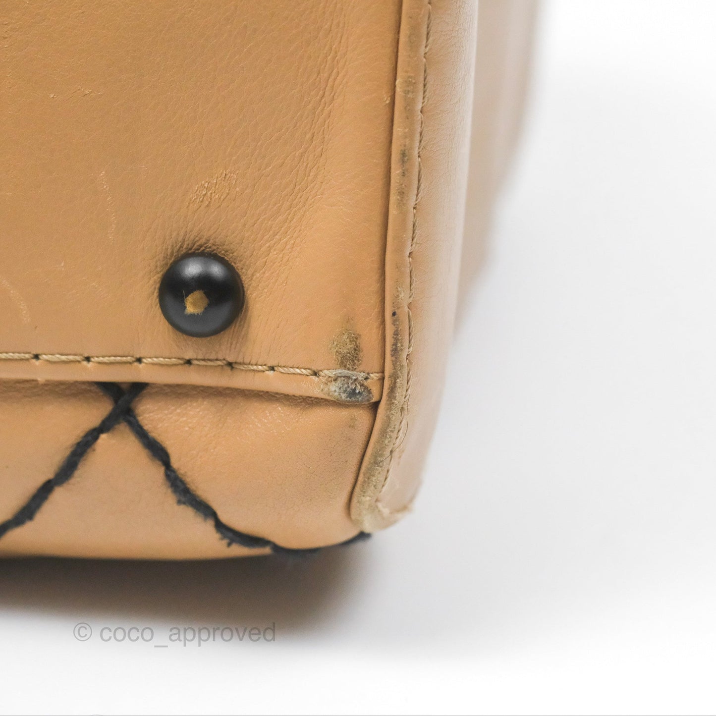 Chanel Contrast Stitch Surpique Bowler Bag Beige Calfskin Matte Black Hardware