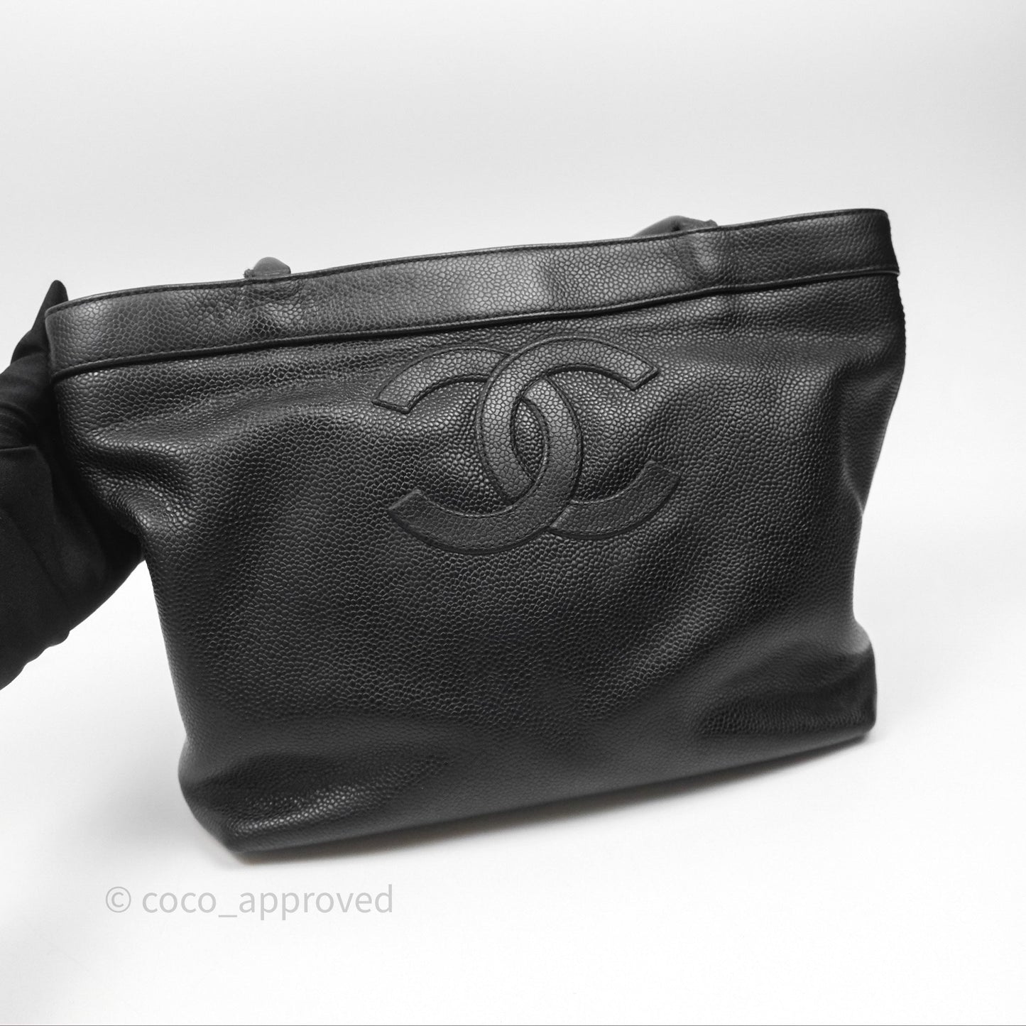 Chanel Vintage CC Tote Bag Black Caviar