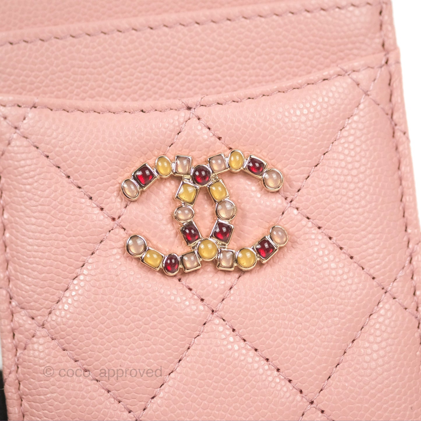 Chanel CC Resin Stone Card Holder Pink Caviar 23K