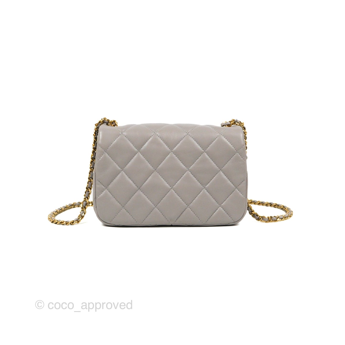 Chanel Flap Bag Grey Clair Lambskin Aged Gold Hardware 22B