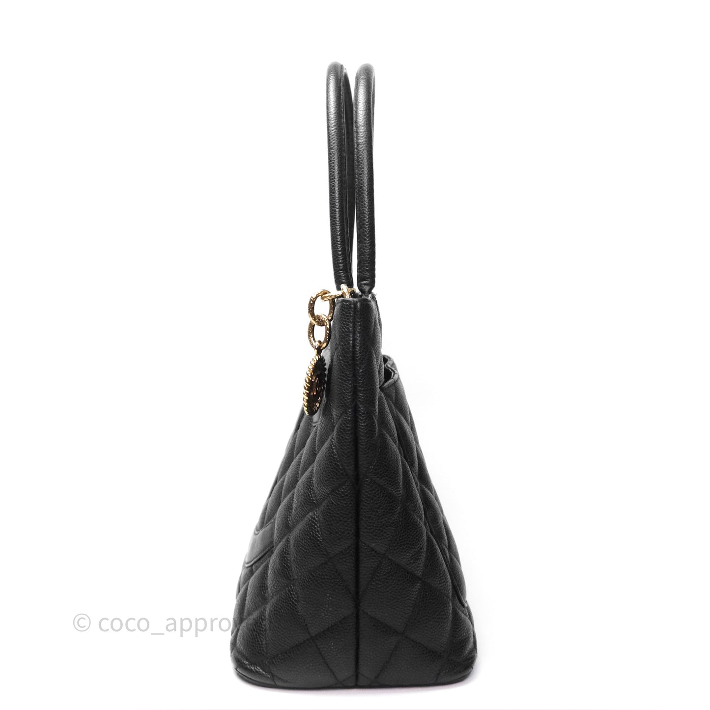 Chanel Vintage Medallion CC Black Caviar Tote Bag Gold Hardware