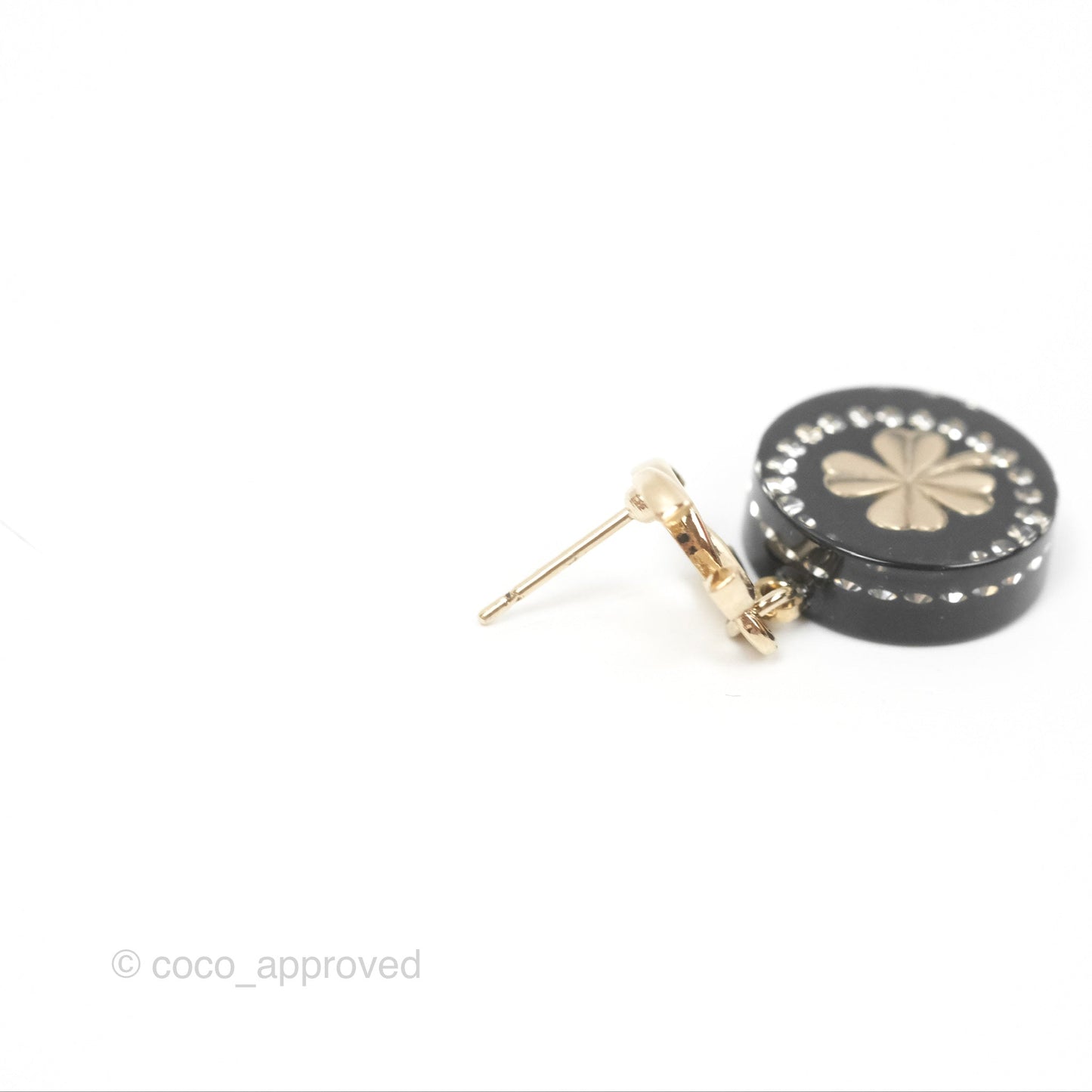 Chanel CC Resin Crystal Drop Earrings Black Gold Tone 20C