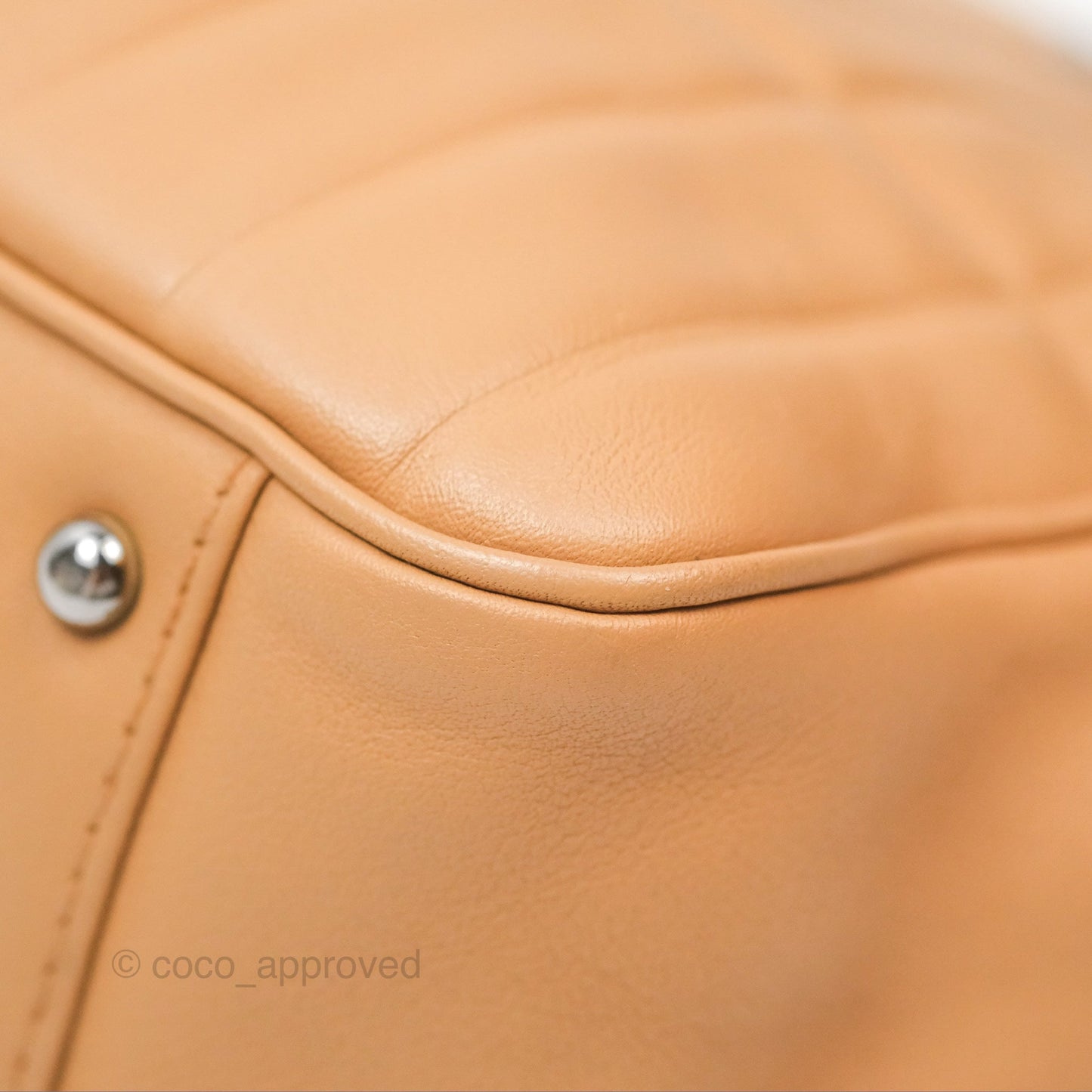 Chanel Vertical Quilted Lax East West Shoulder Bag Beige Calfskin