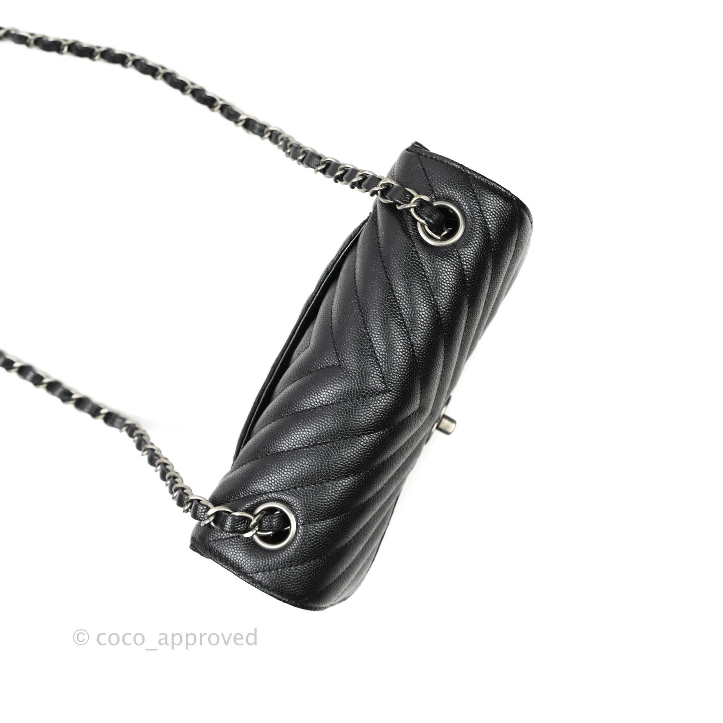 Chanel Chevron Mini Rectangular Flap Iridescent Black Caviar Ruthenium Hardware