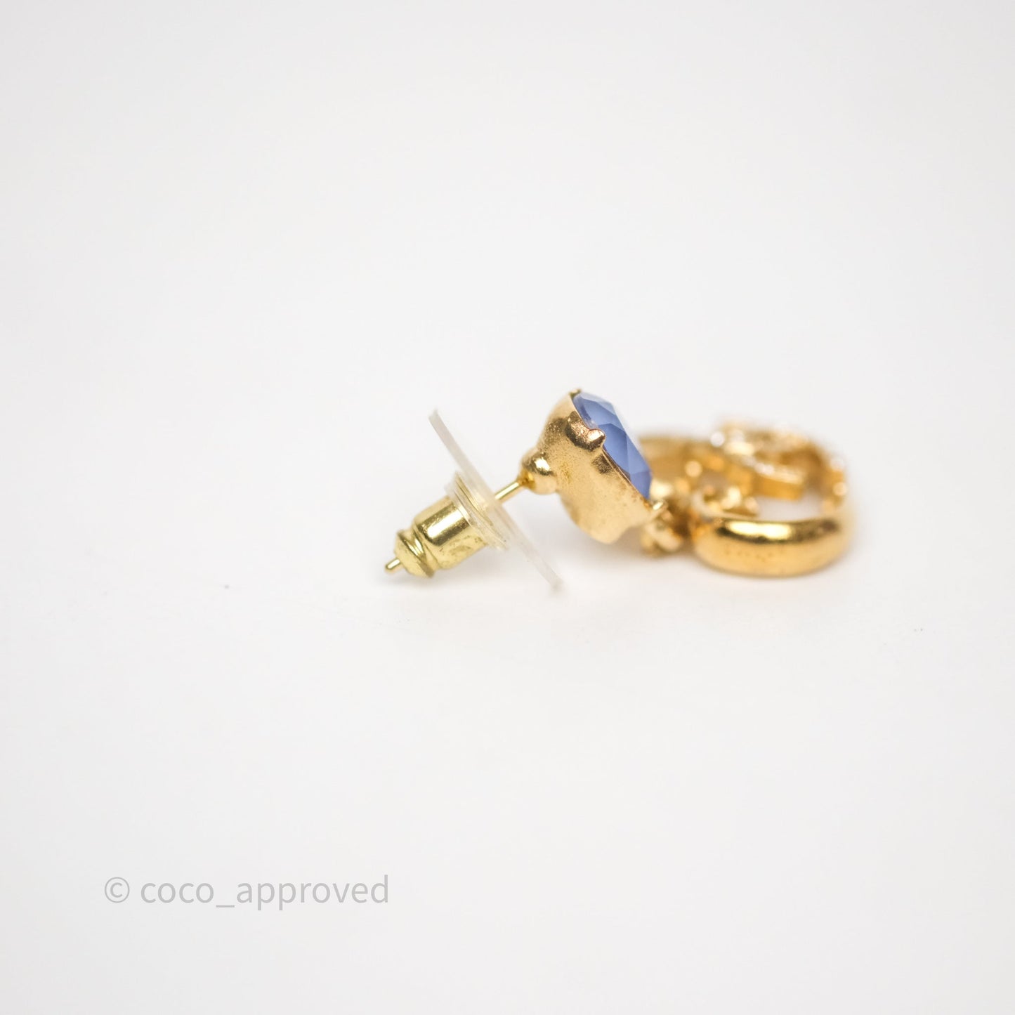 Chanel Oval Blue Resin Heart CC Drop Earrings Gold Tone 23C