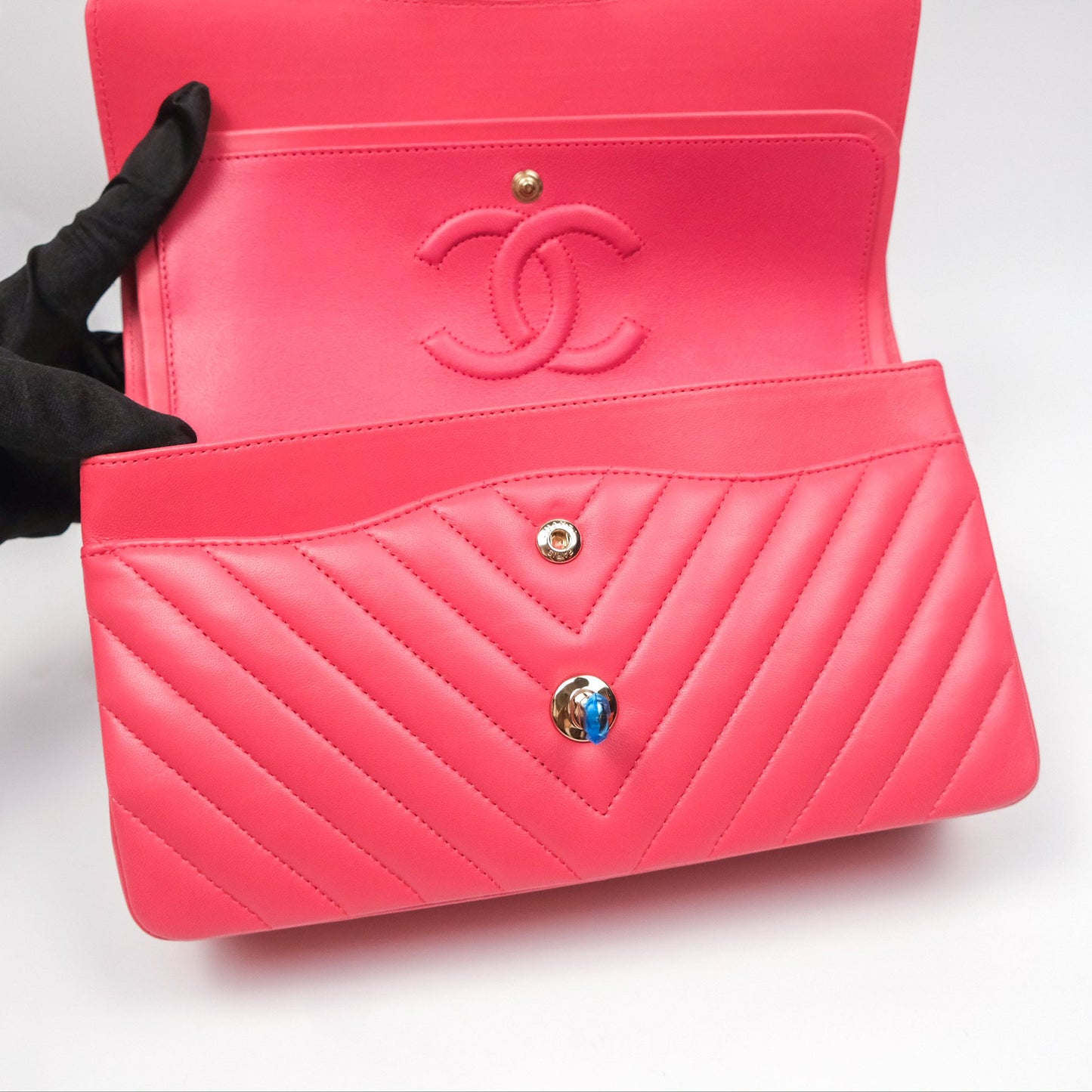 Chanel Medium Classic Flap Chevron Pink Lambskin Gold Hardware