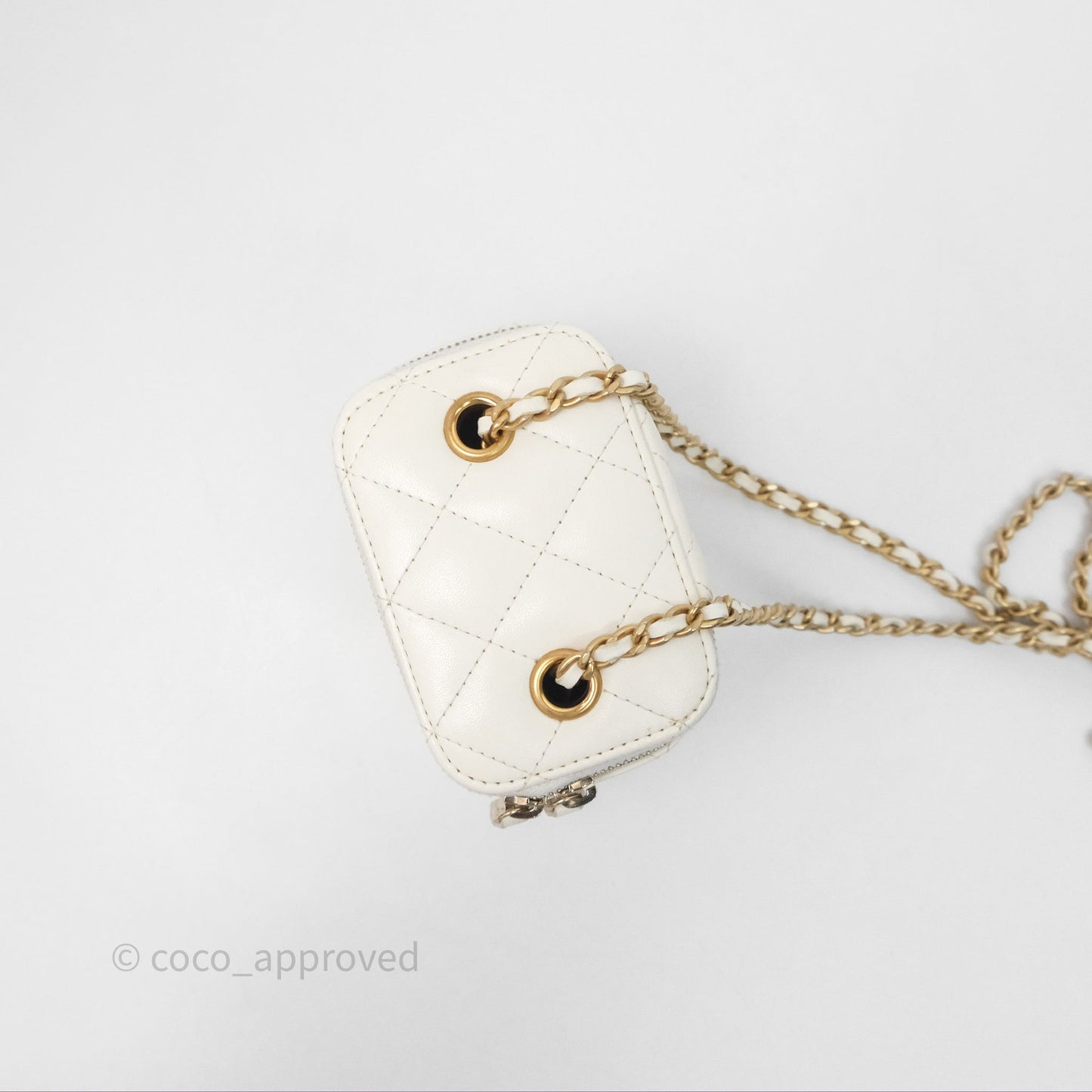 Chanel Mini Pearl Crush Vanity With Chain Ivory White Aged Gold Hardware