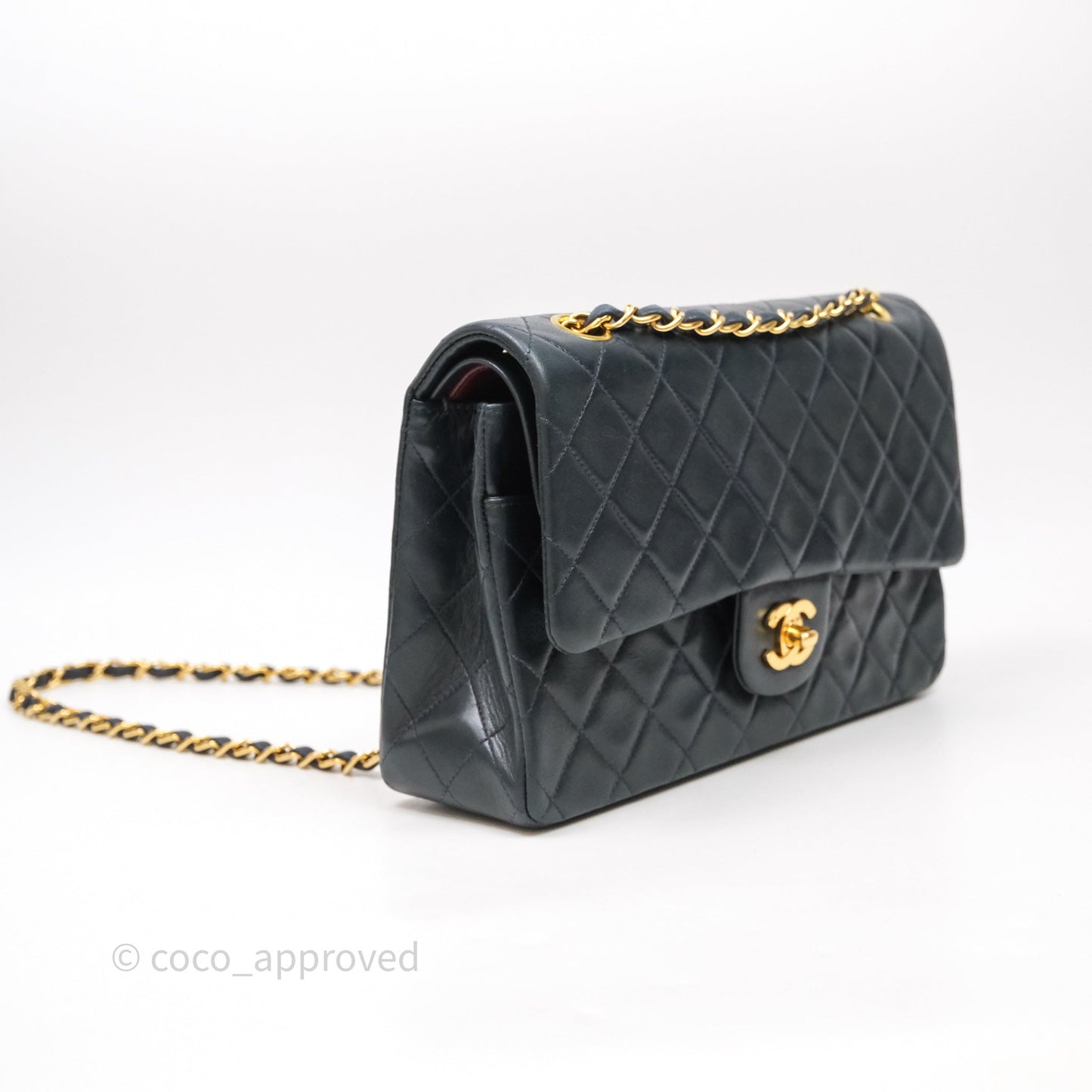 Chanel Vintage M/L Lambskin Medium Double Flap Bag Navy 24K Gold Hardware