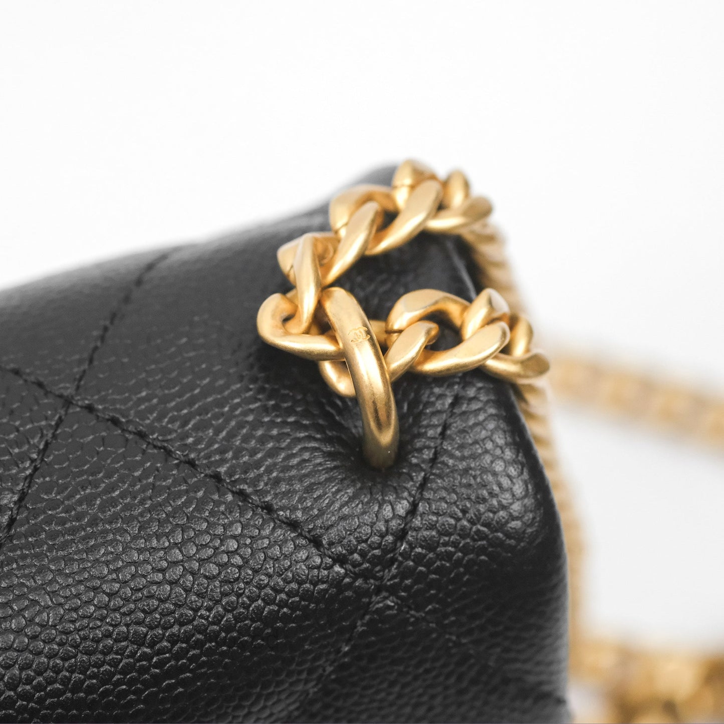 Chanel Mini Flap Bag Heart Adjustable Chain Black Caviar Aged Gold Hardware