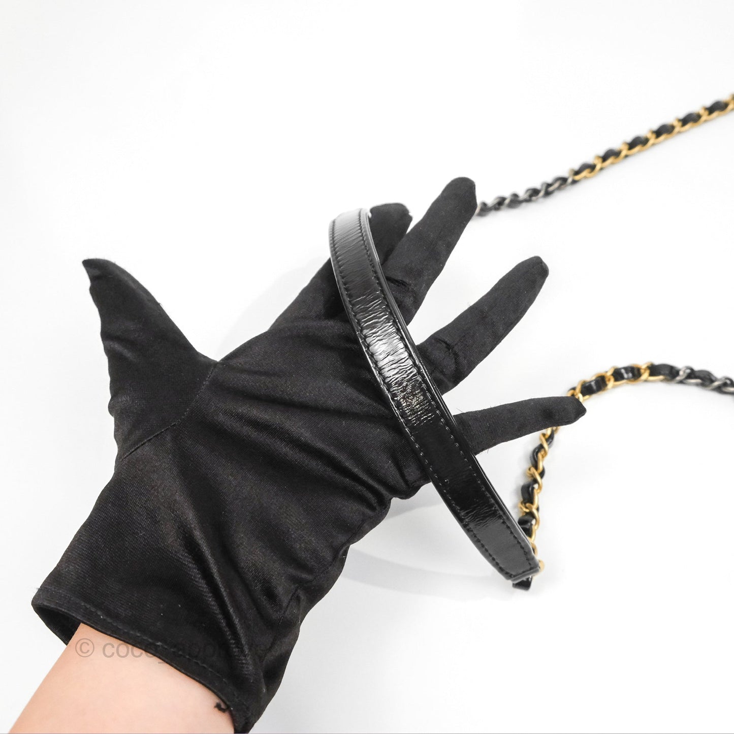 Chanel CC Drawstring Bucket Bag Black Shiny Aged Calfskin