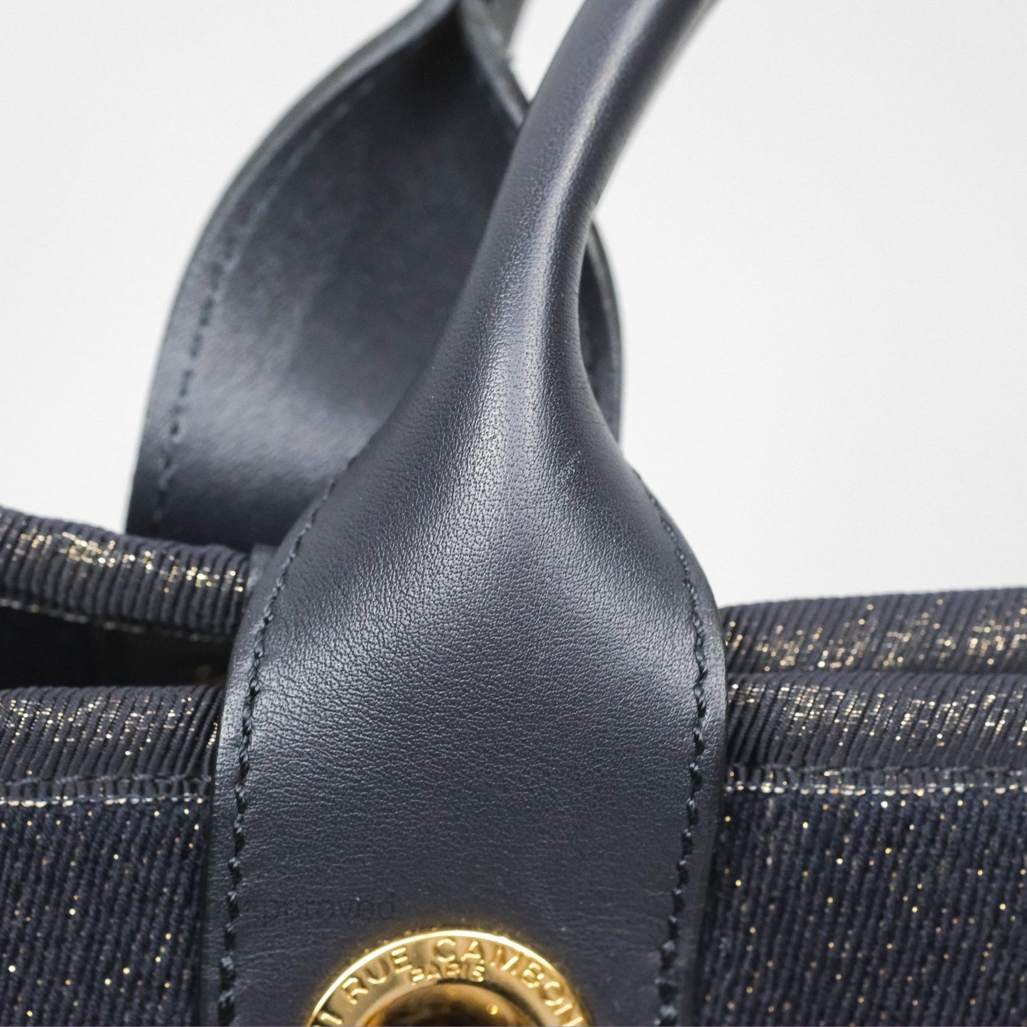 Chanel Large Deauville Navy Glitter Canvas Gold Hardware