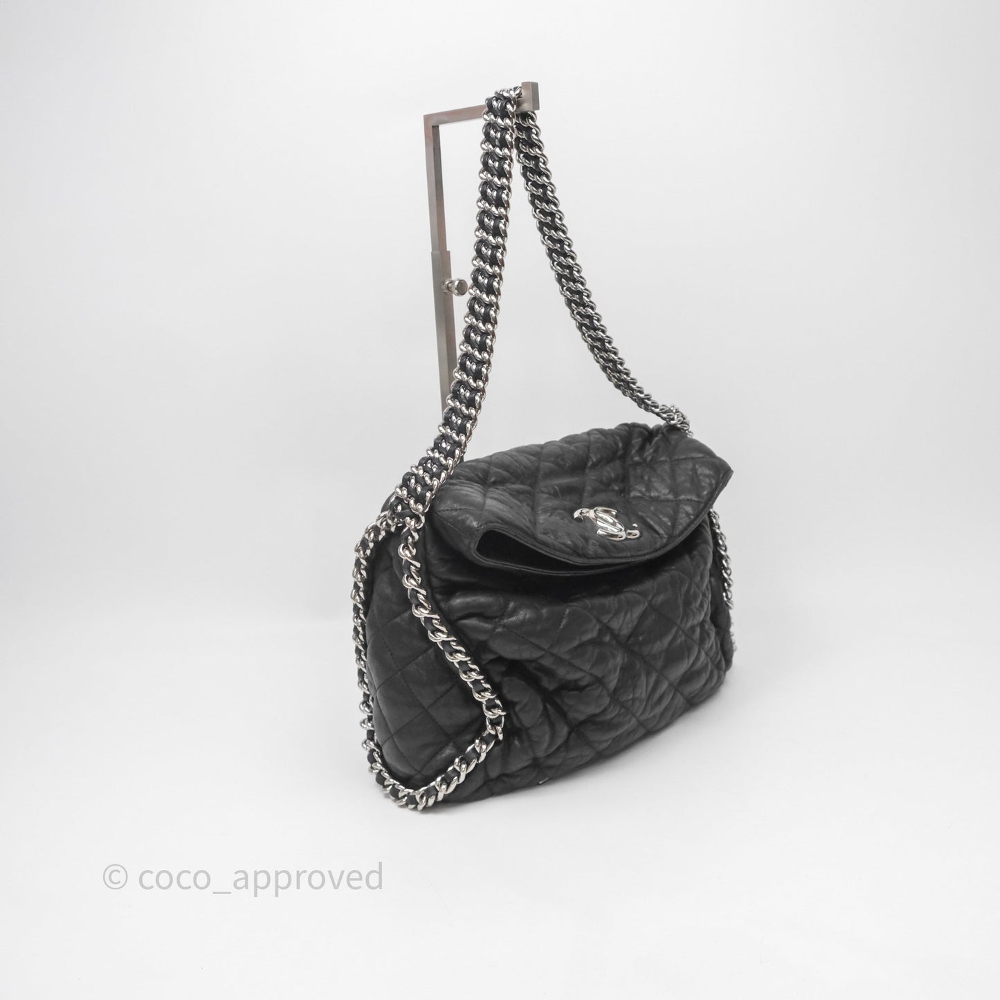Chanel Chain Around Calfskin Hobo Black Silver Hardware
