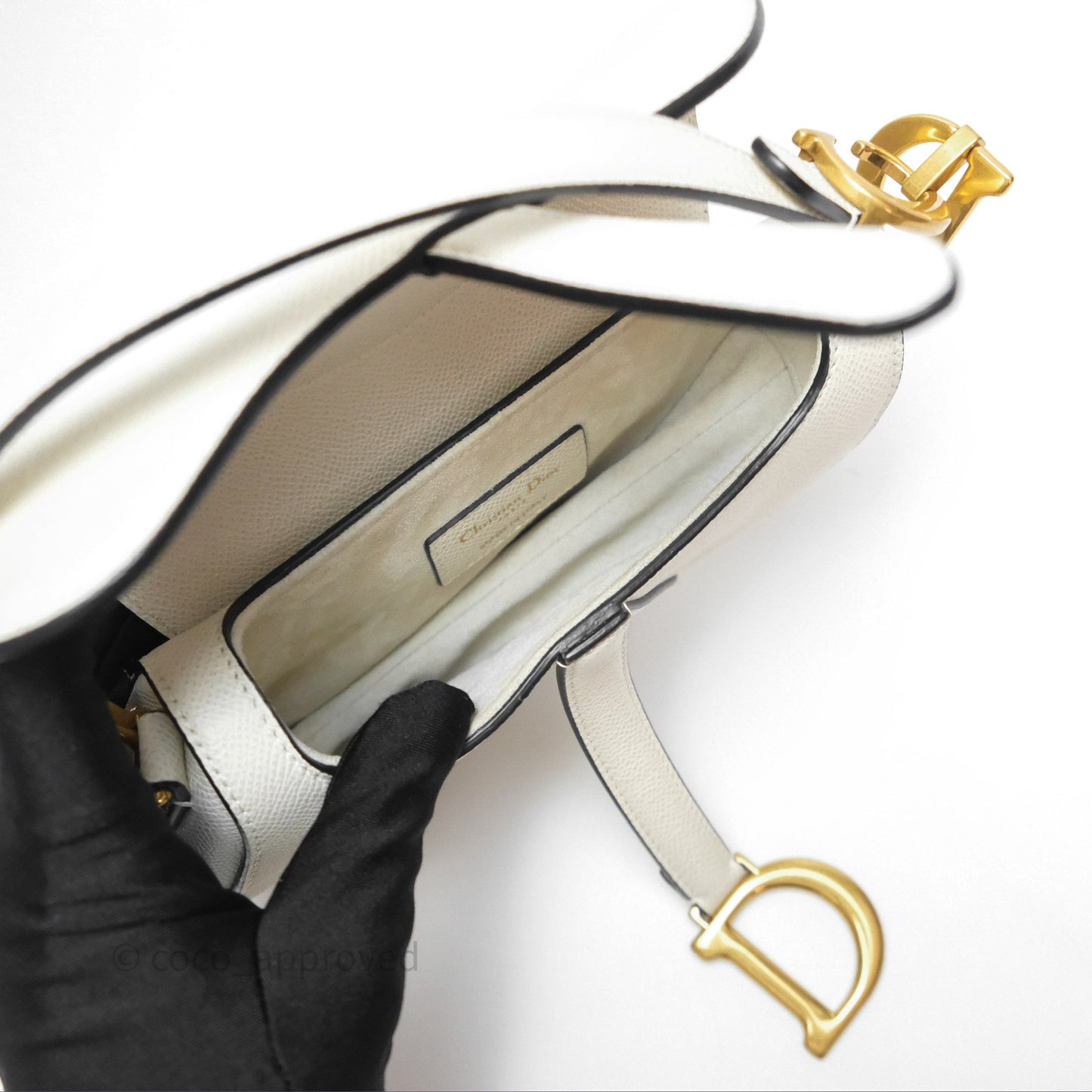Christian Dior Mini Saddle Bag White Grained Calfskin Gold Hardware