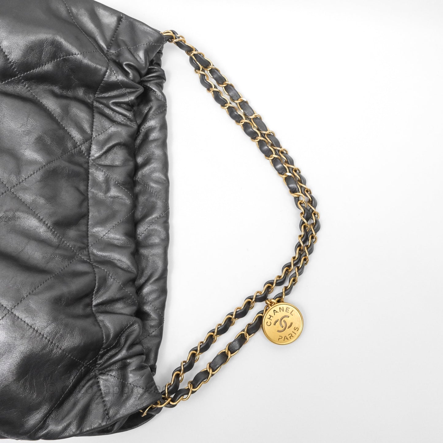 Chanel 22 Bag Medium Dark Grey Calfskin Gold Hardware