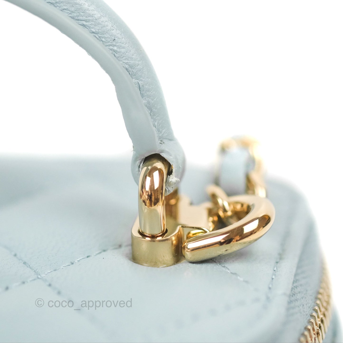 Chanel Mini Top Handle Vanity With Chain Light Blue Lambskin Gold Hardware