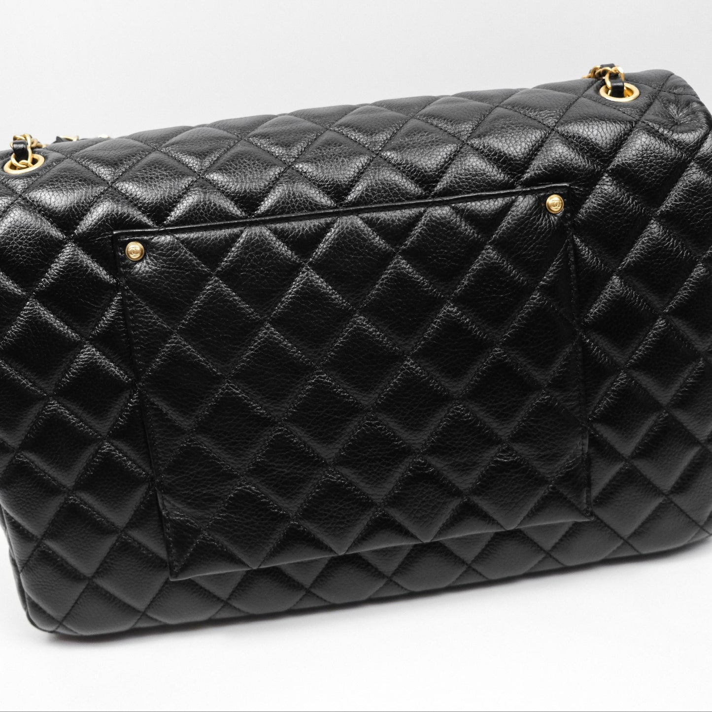 Chanel Quilted XXL Classic Flap Travel Bag Black Caviar Aged Gold Hardware 24C