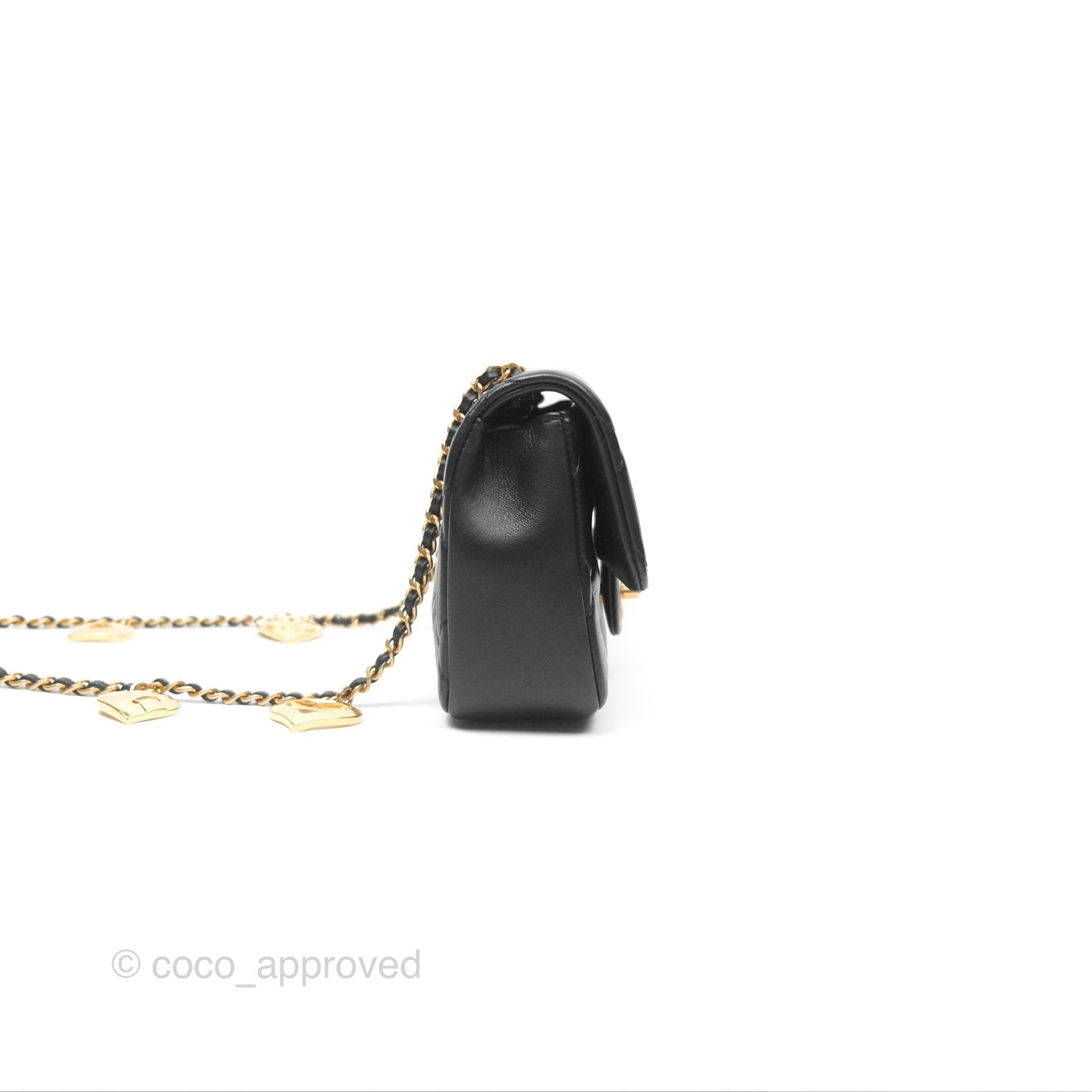 Chanel Mini Flap Bag With Heart CC Charm Black Lambskin Aged Gold Hardware