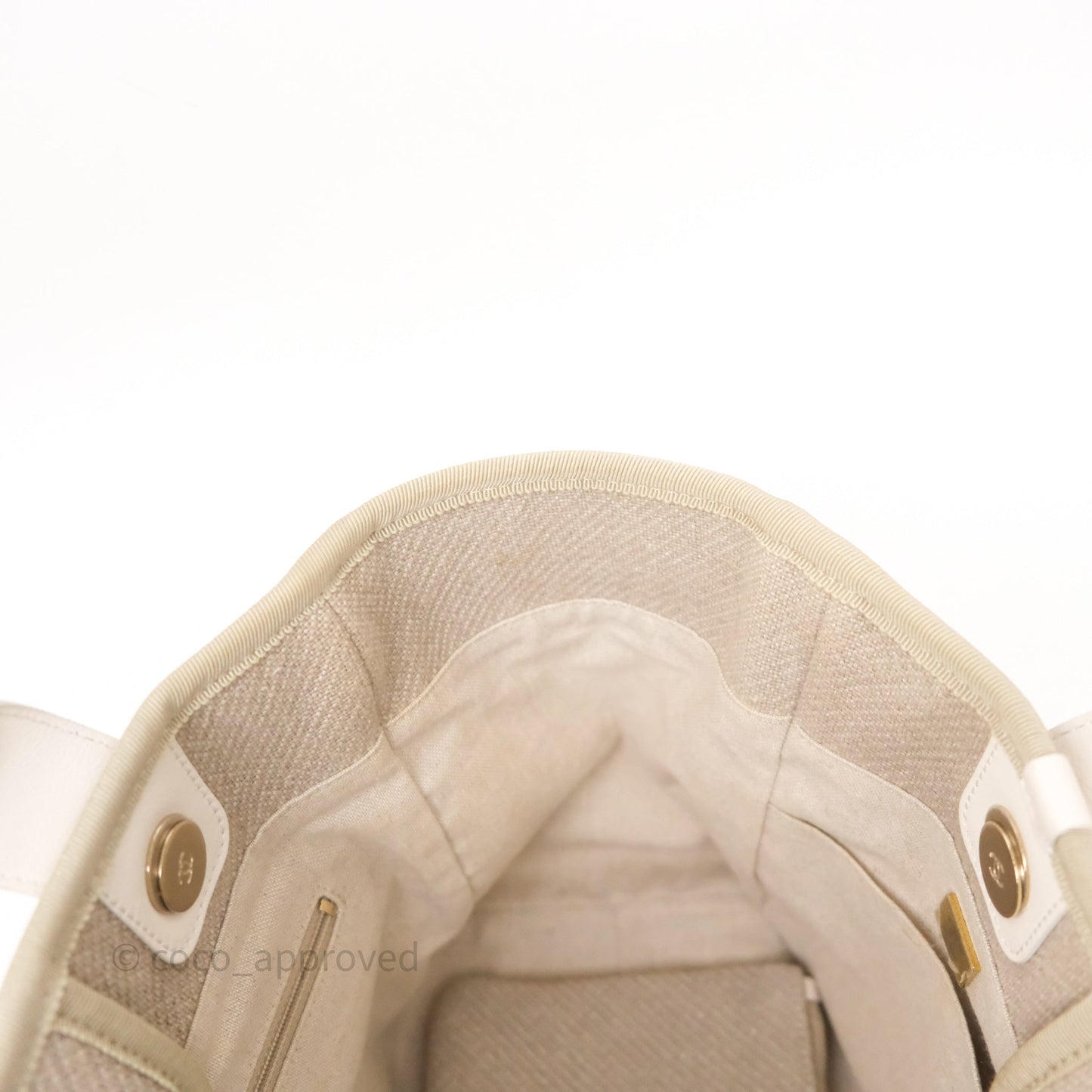Chanel New Small Deauville Tote Beige Canvas Gold Hardware