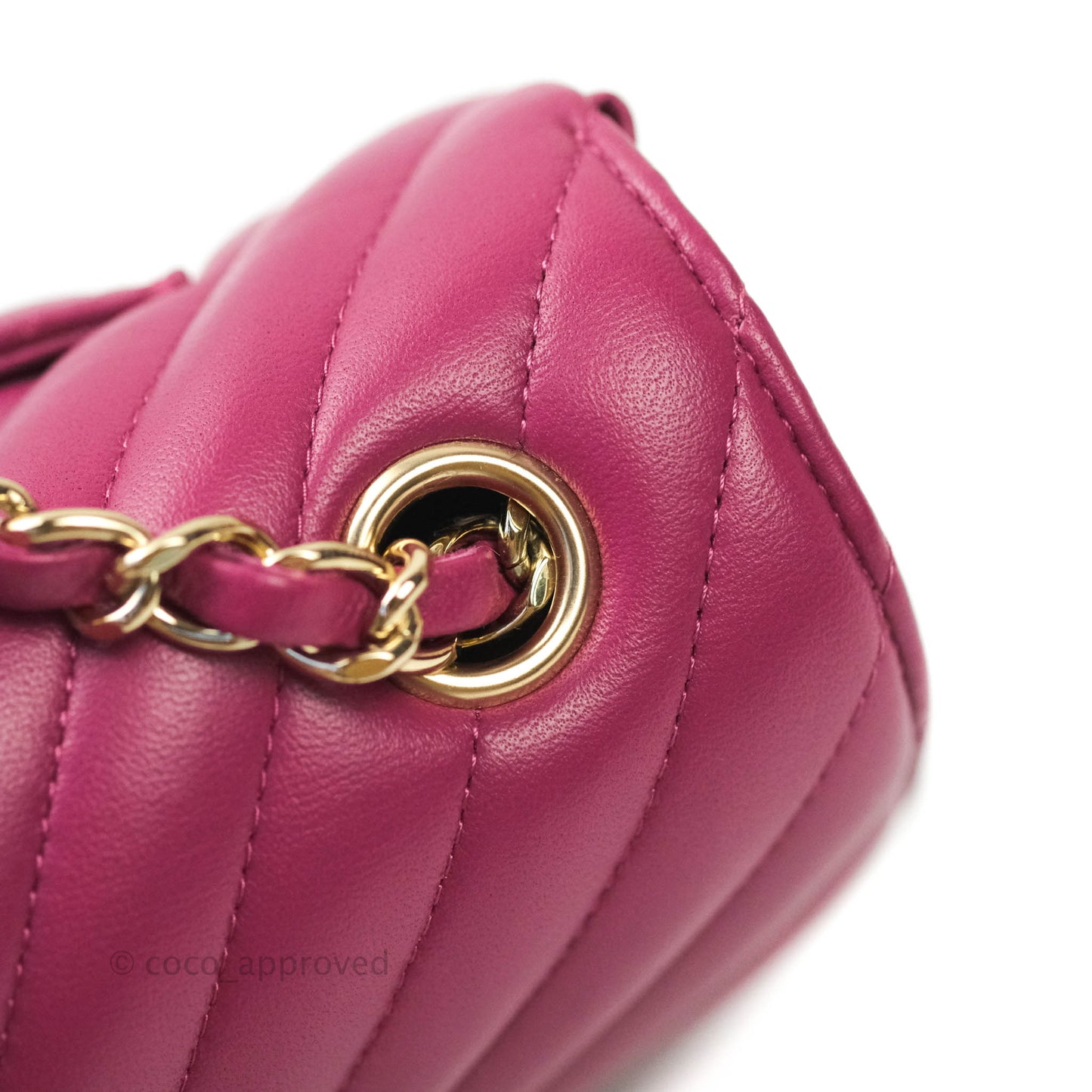 Chanel Chevron Mini Rectangular Lambskin Flap Dark Pink Gold Hardware