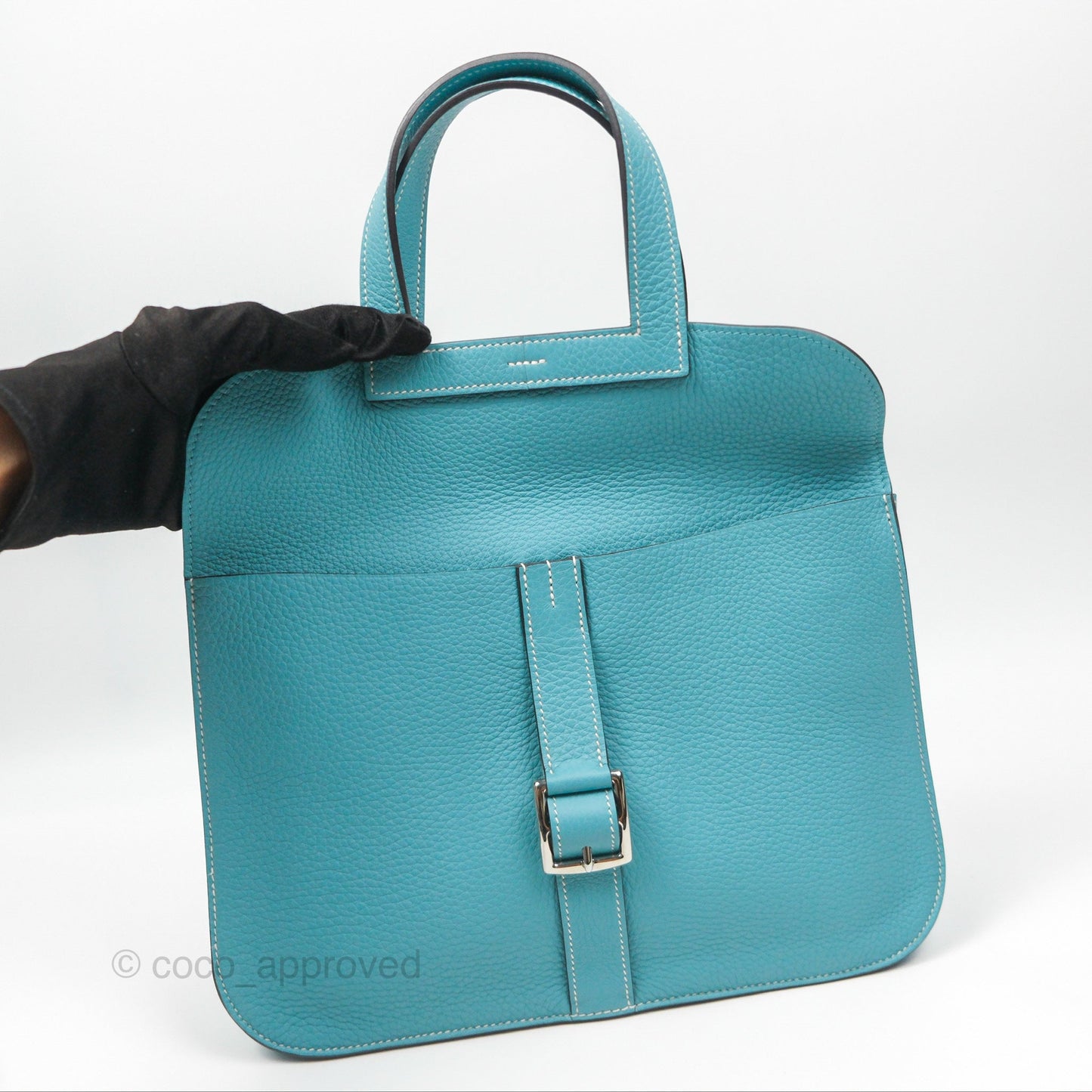 Hermès Halzan 31 Bleu Saint Cyr 3Z Clemence Palladium Hardware