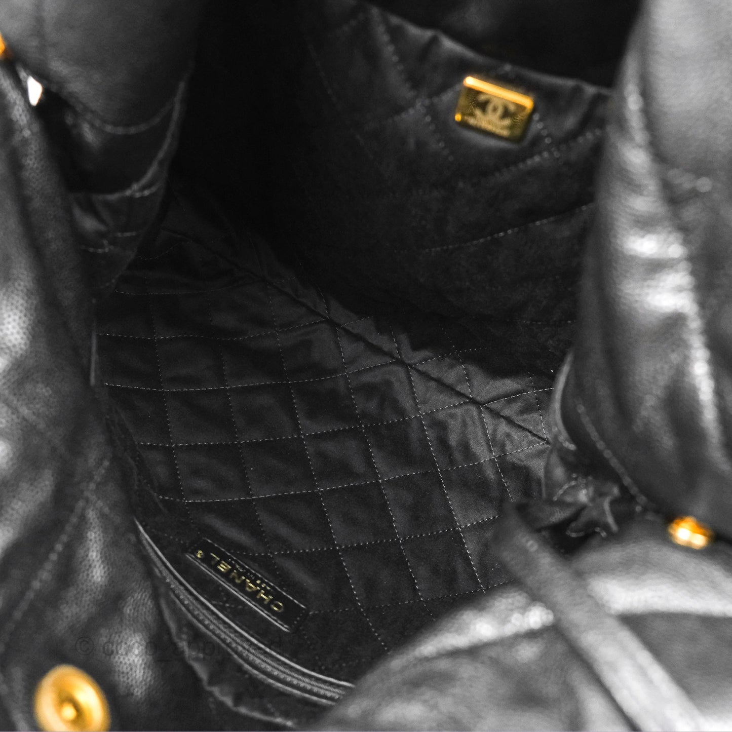 Chanel 22 Small Black Shiny Caviar Aged Gold Hardware