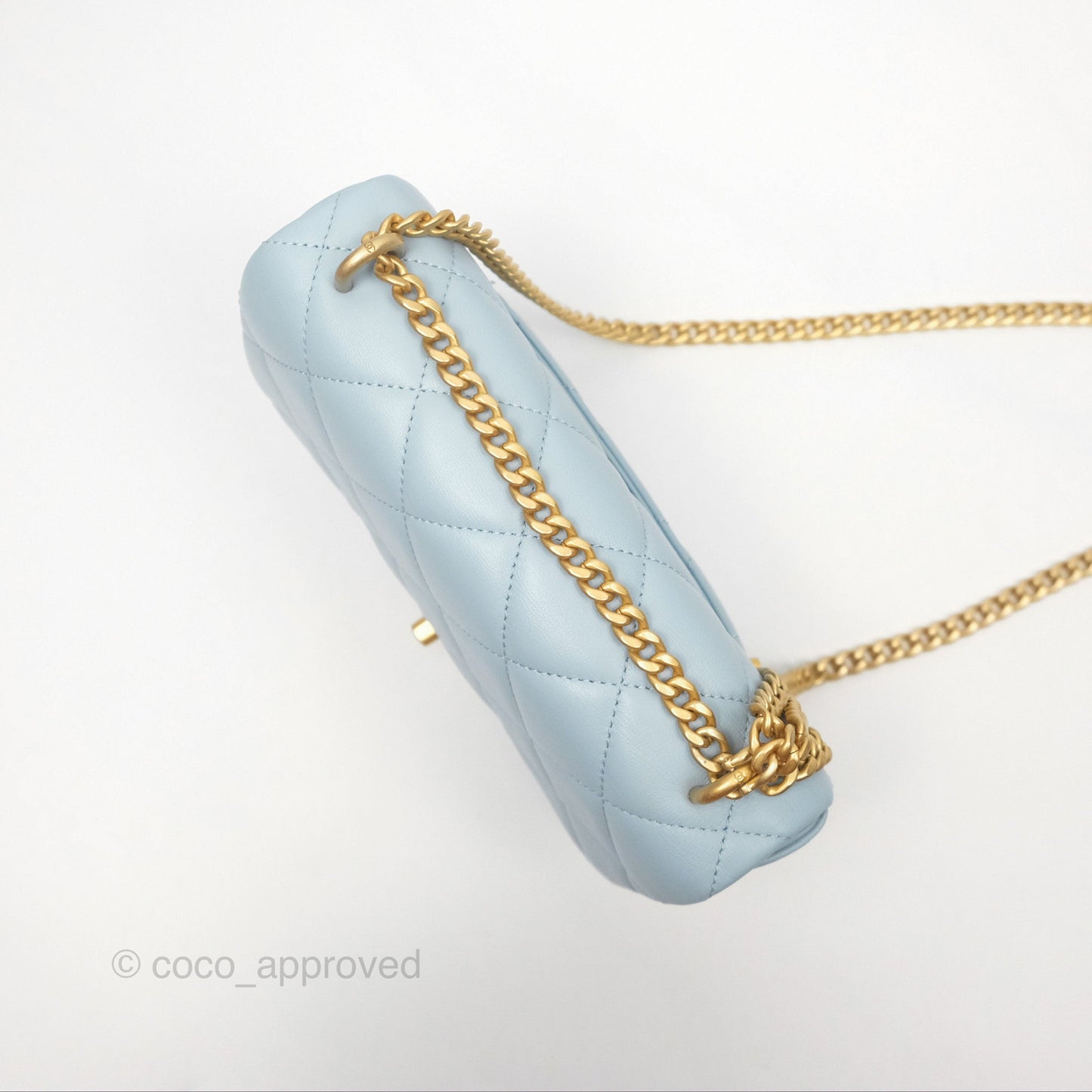 Chanel Quilted Enamel Pending CC Small Square Flap Baby Blue Lambskin 22P
