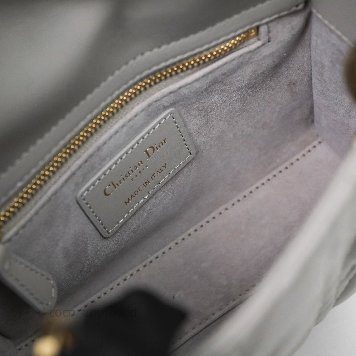 Christian Dior Mini Lady Dior Gray Lambskin Cannage Diamonds Gold Hardware