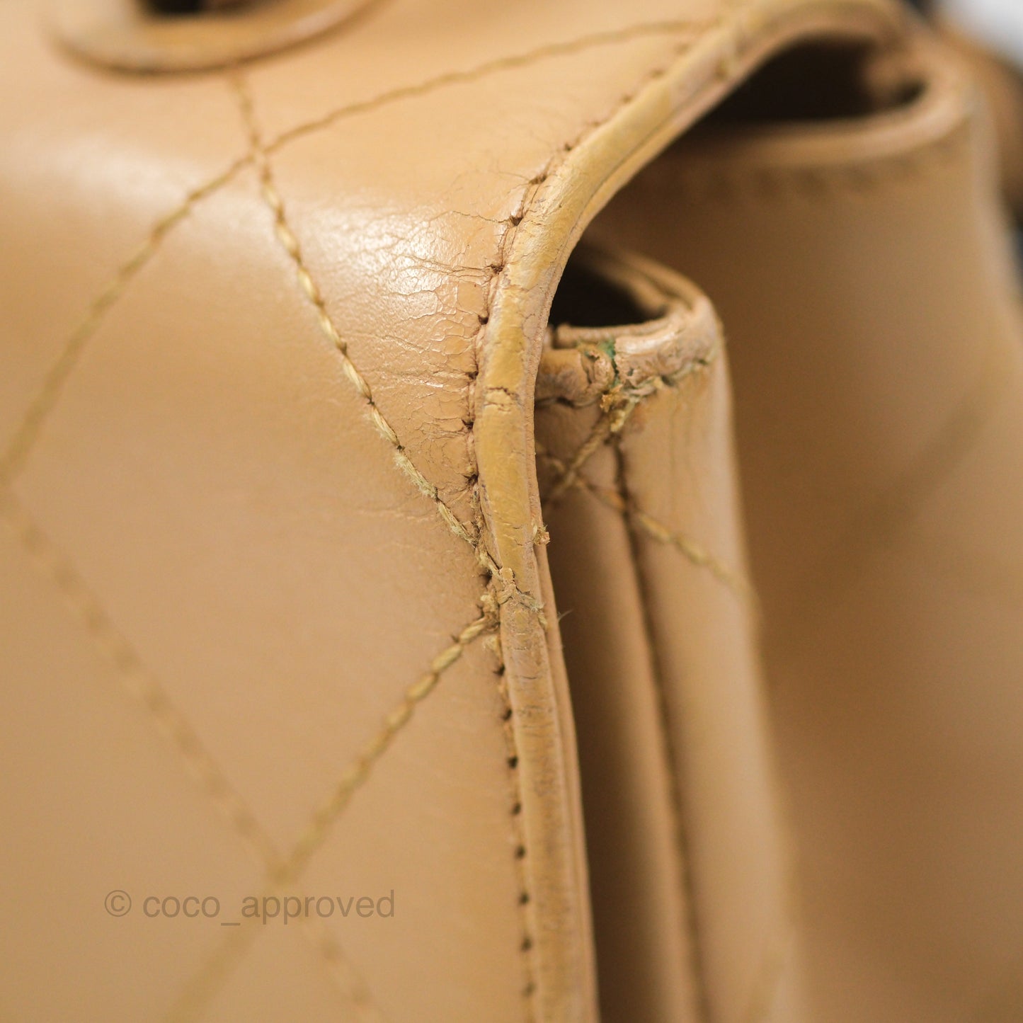 Chanel Vintage Jumbo Beige Flap Bag Lambskin Enamel Hardware