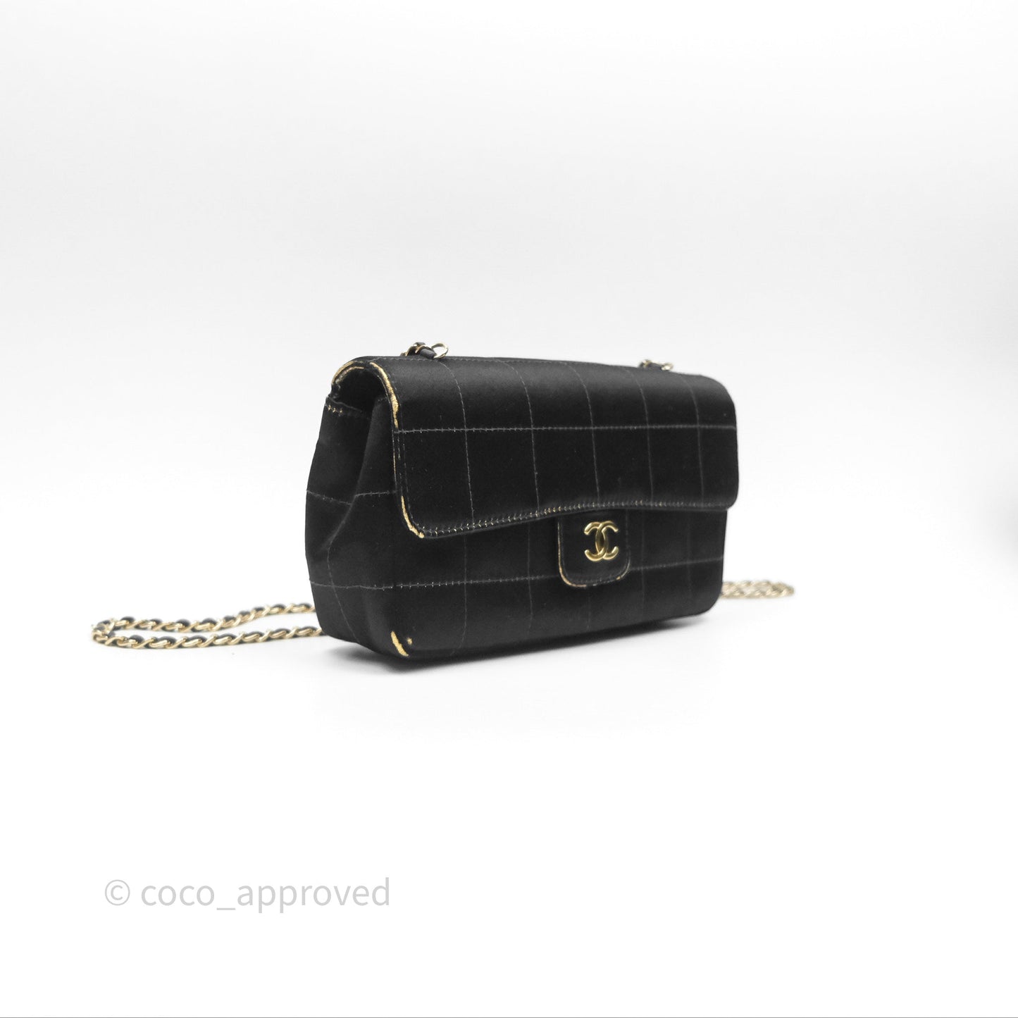 Chanel Vintage Mini Chocolate Bar Flap Black Satin Gold Hardware